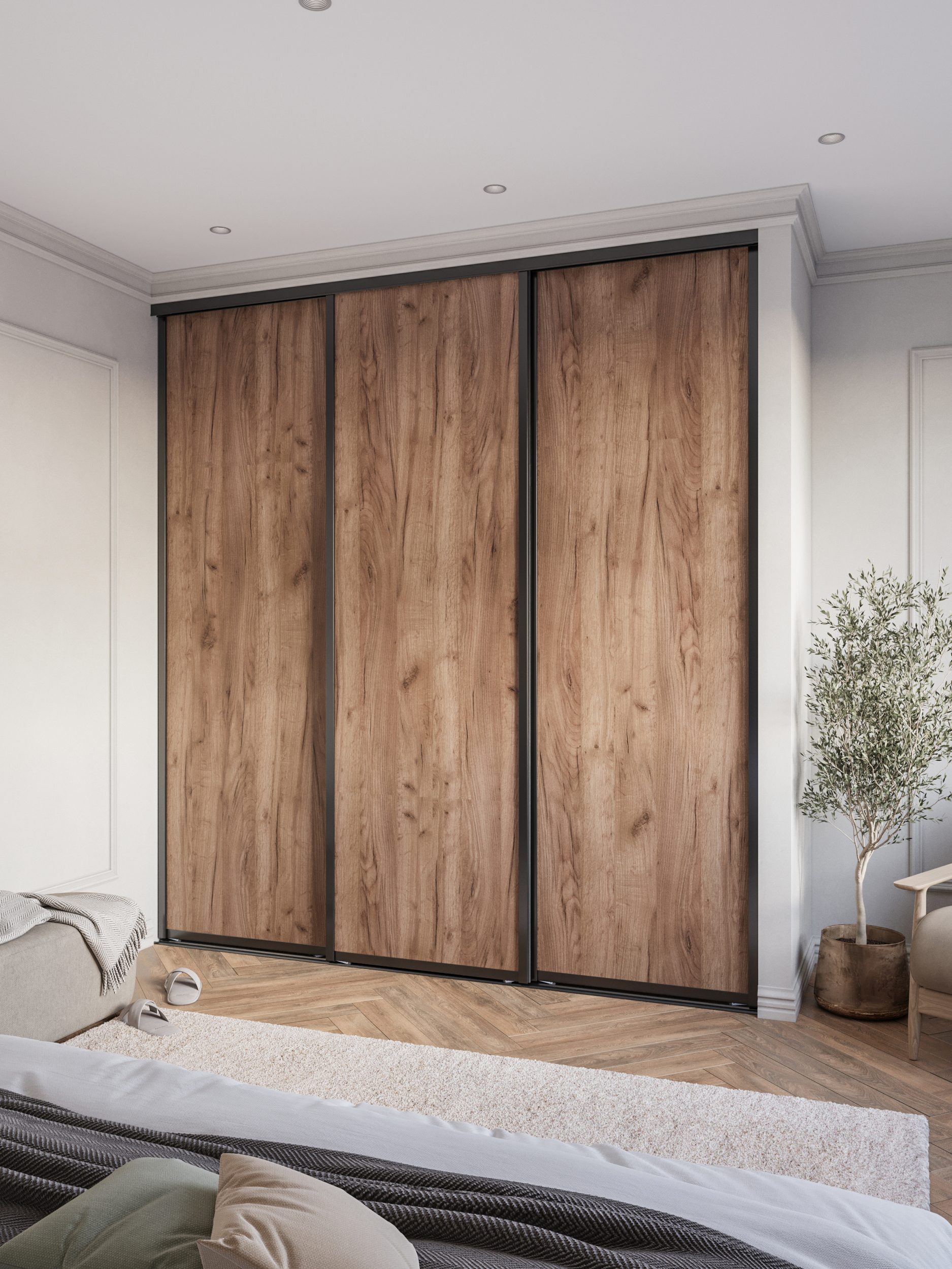 Изображение товара Дверь-купе DKP75/245.K004-55 из ЛДСП с алюминиевым профилем 75х245 см Дуб коричневый