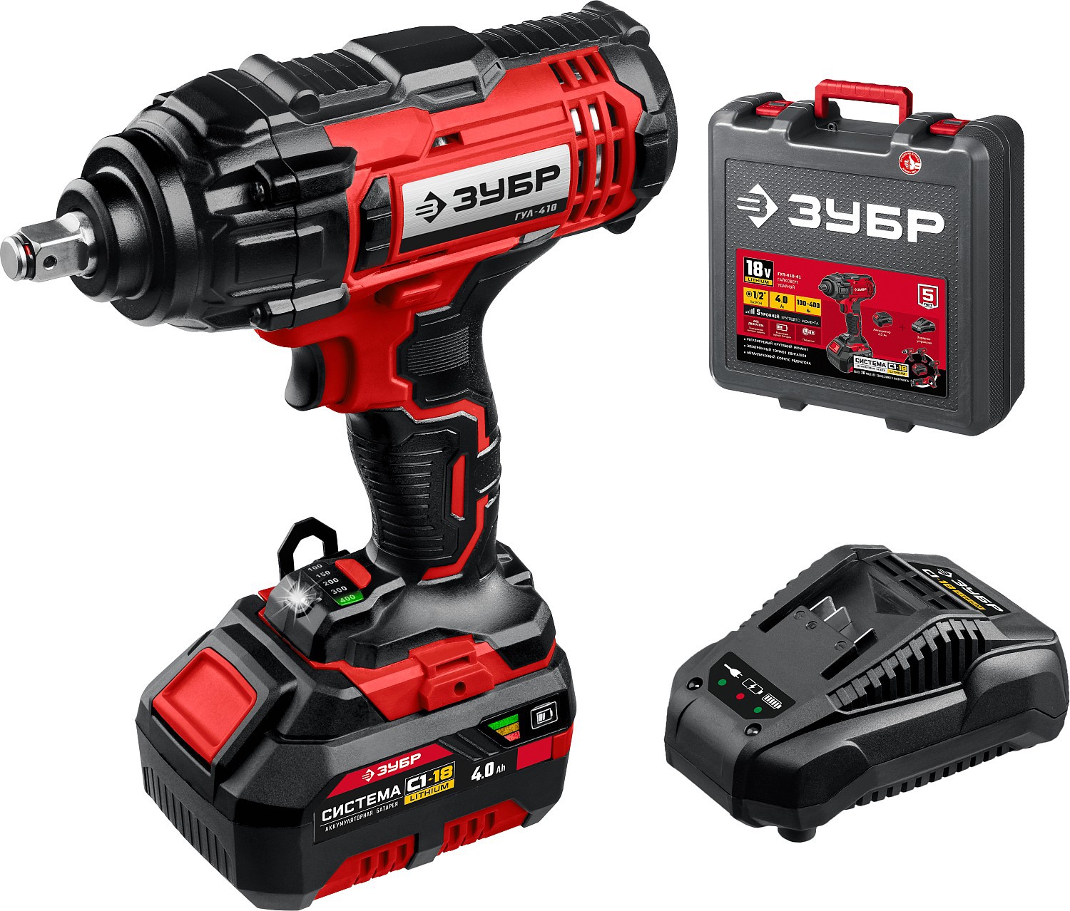 Изображение товара Гайковерт аккумуляторный ударный Зубр ГУЛ-410-41 18В 400Нм кейс