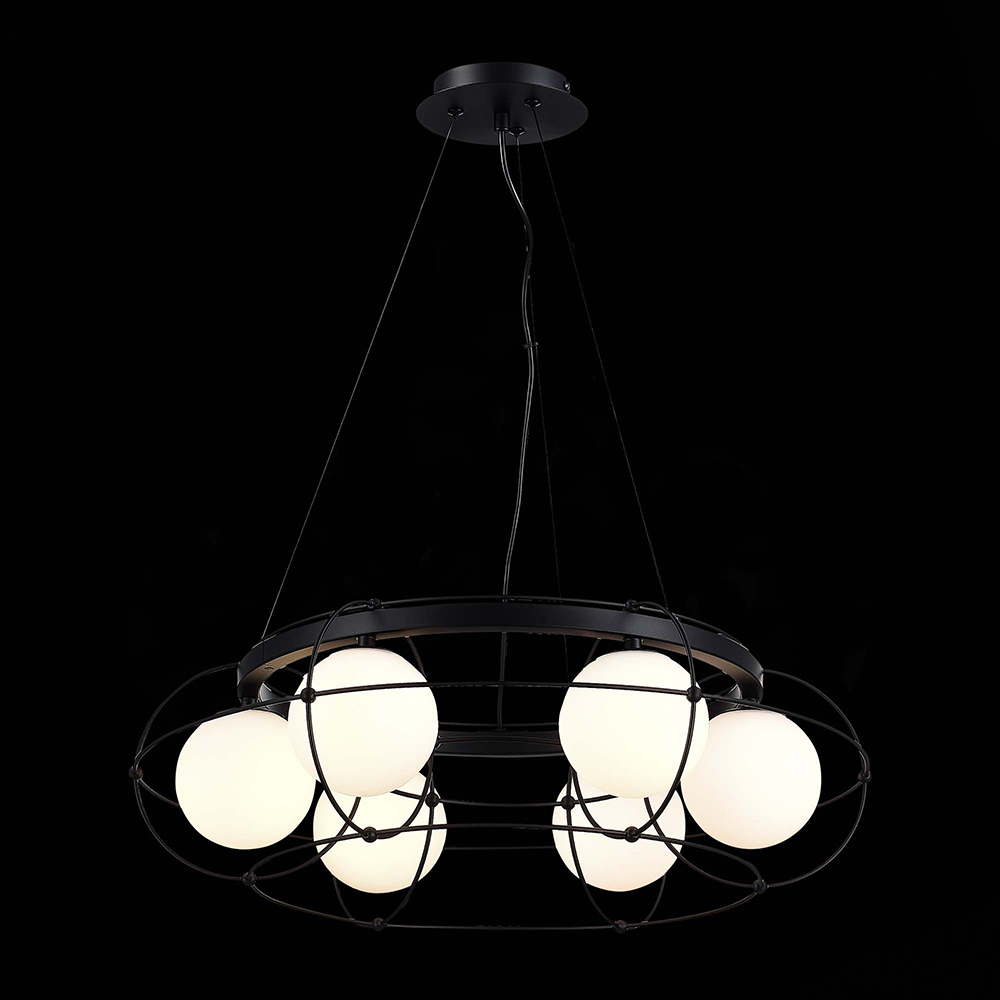 Изображение товара Подвесная светодиодная люстра ST LUCE BEATA 6 плафонов черная с опаловым стеклом