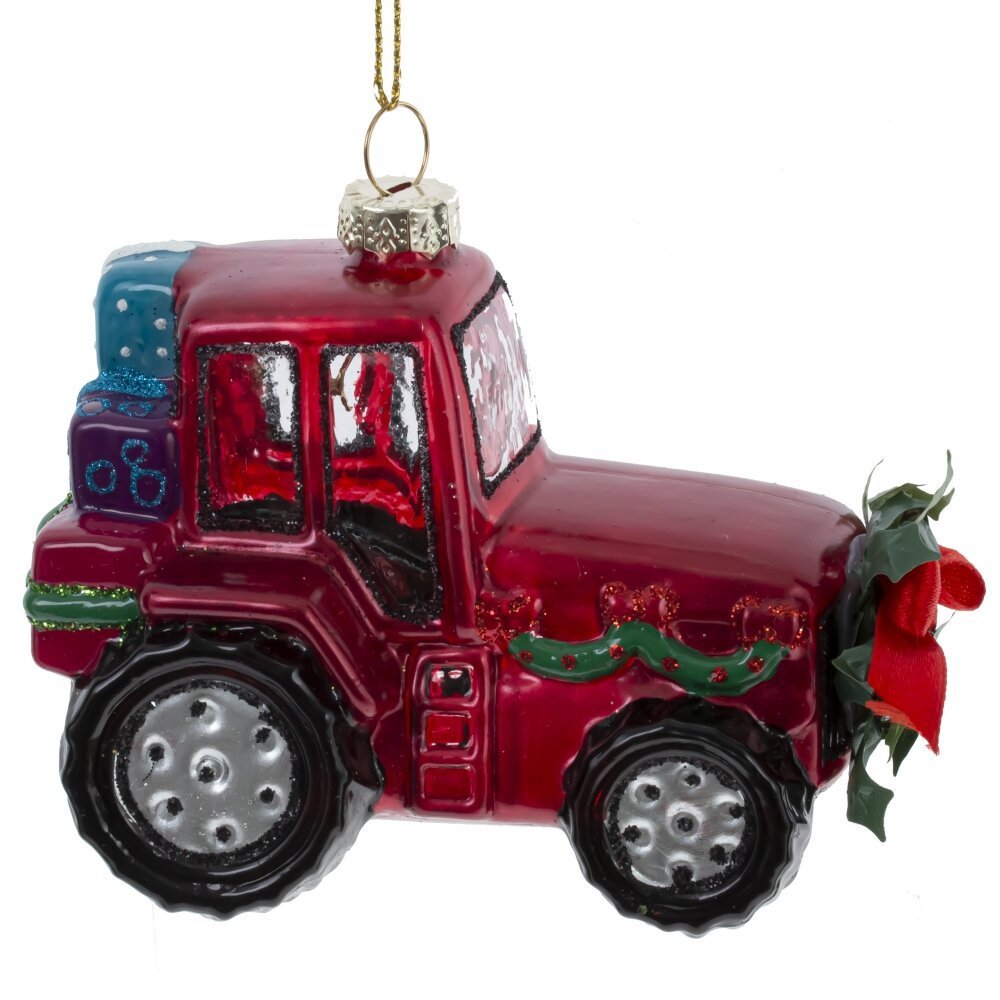 Изображение товара Елочная игрушка Трактор 9 см красная стеклянная новогоднее украшение