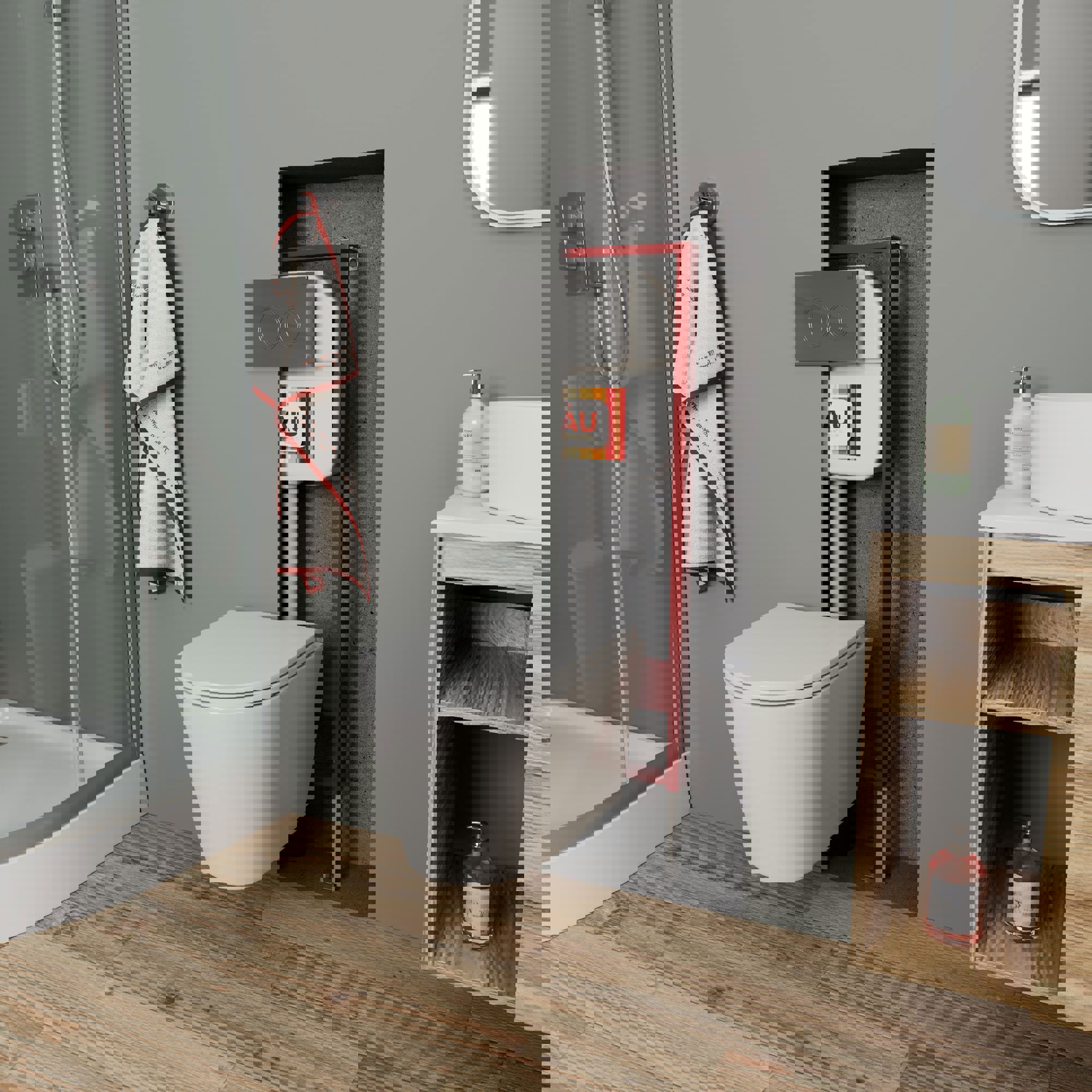 Изображение товара Комплект инсталляции и унитаз BAU 6 в 1 безободковый с сиденьем микролифт и кнопкой хром