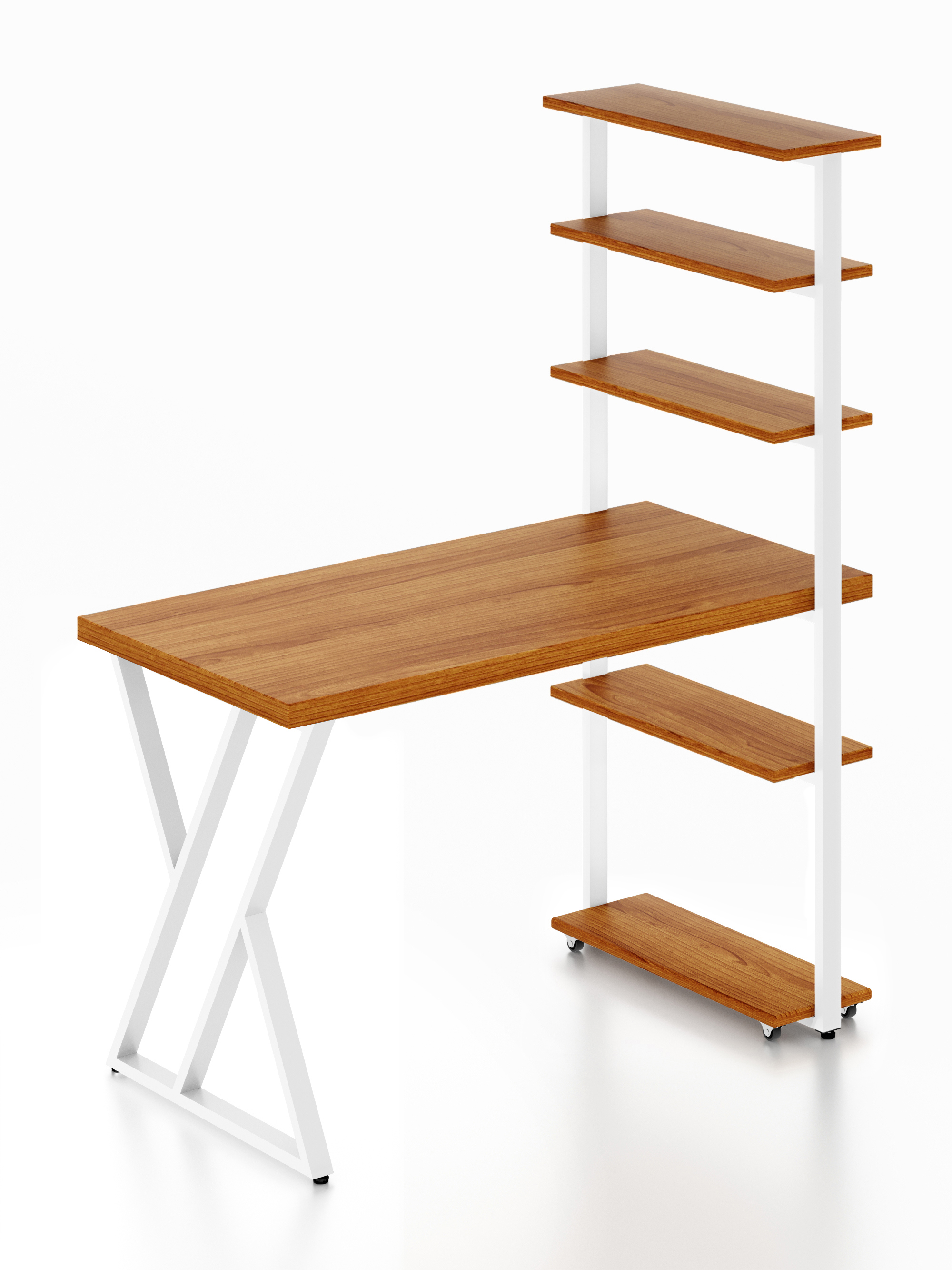 Изображение товара Стол Solarius loft с 5 полками столешница 40 мм 80x145x110 см белые металлические Z-образные ножки сосна цвет ольха