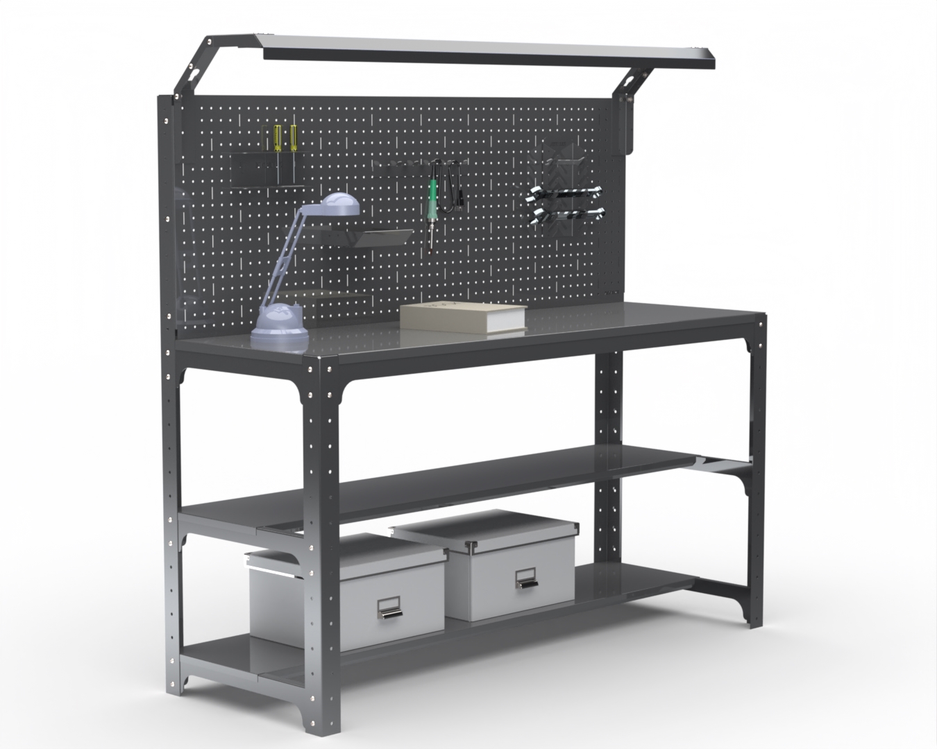 Изображение товара Металлический рабочий стол METALEX 201462 с полками и перфопанелью, грузоподъемность 260 кг