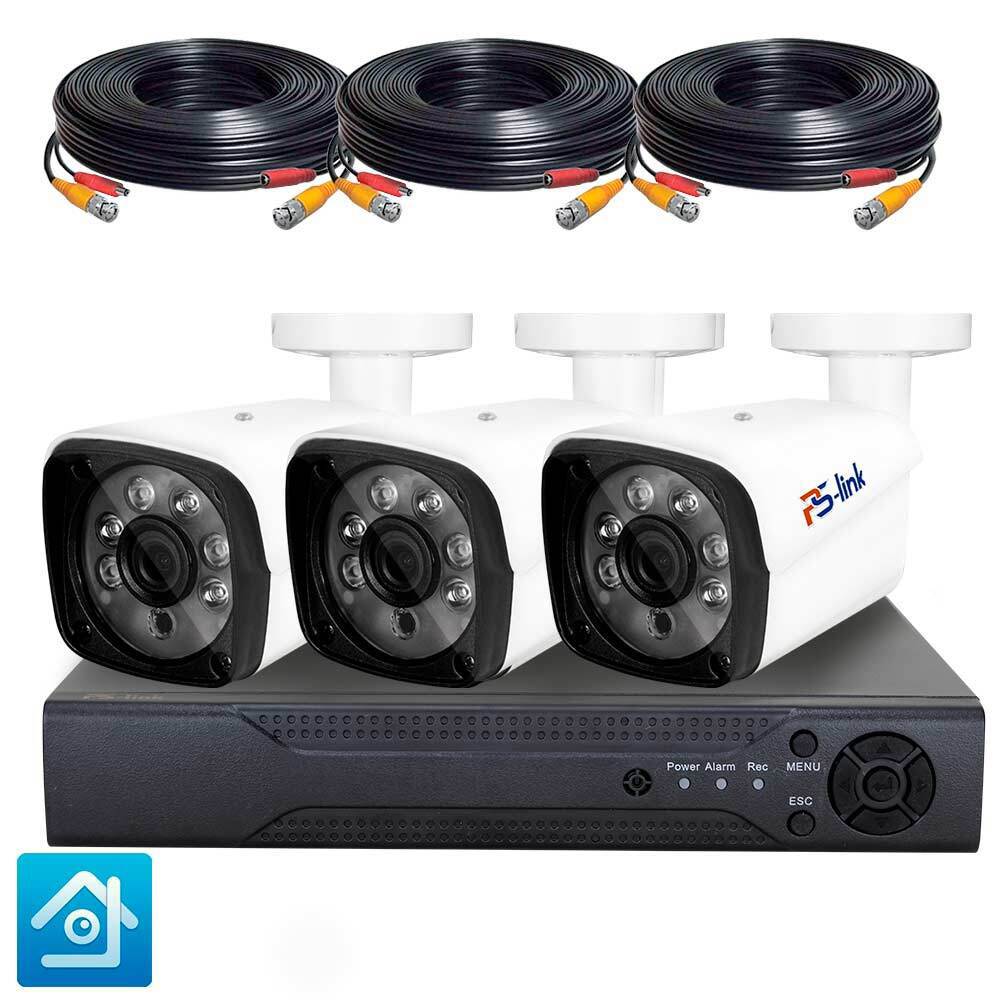 Изображение товара Комплект для видеонаблюдения AHD PS-link 3 камеры для улицы 2Мп цвет белый