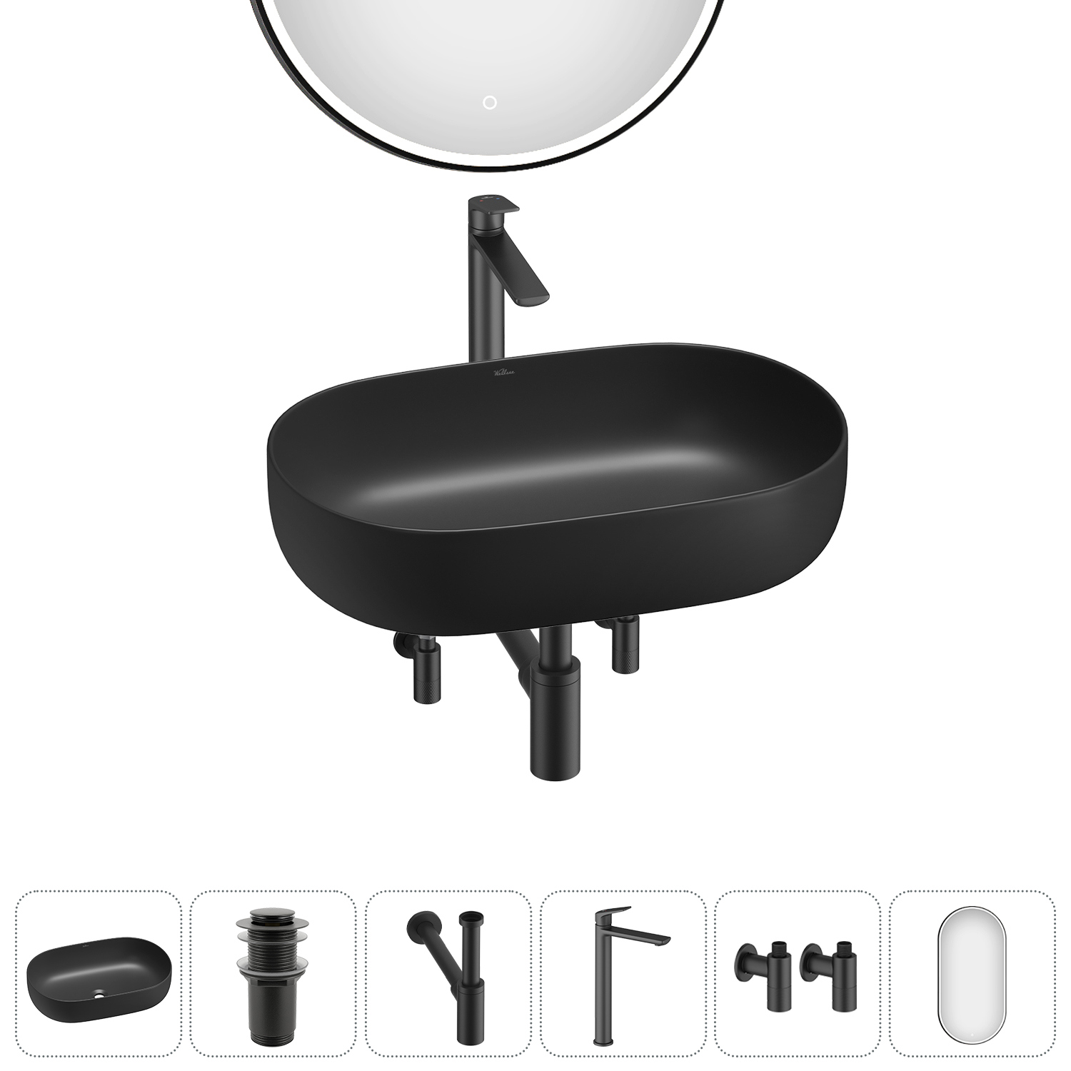 Изображение товара Раковина накладная Wellsee Chic Riviera 48см комплект 6 в 1 20217780R