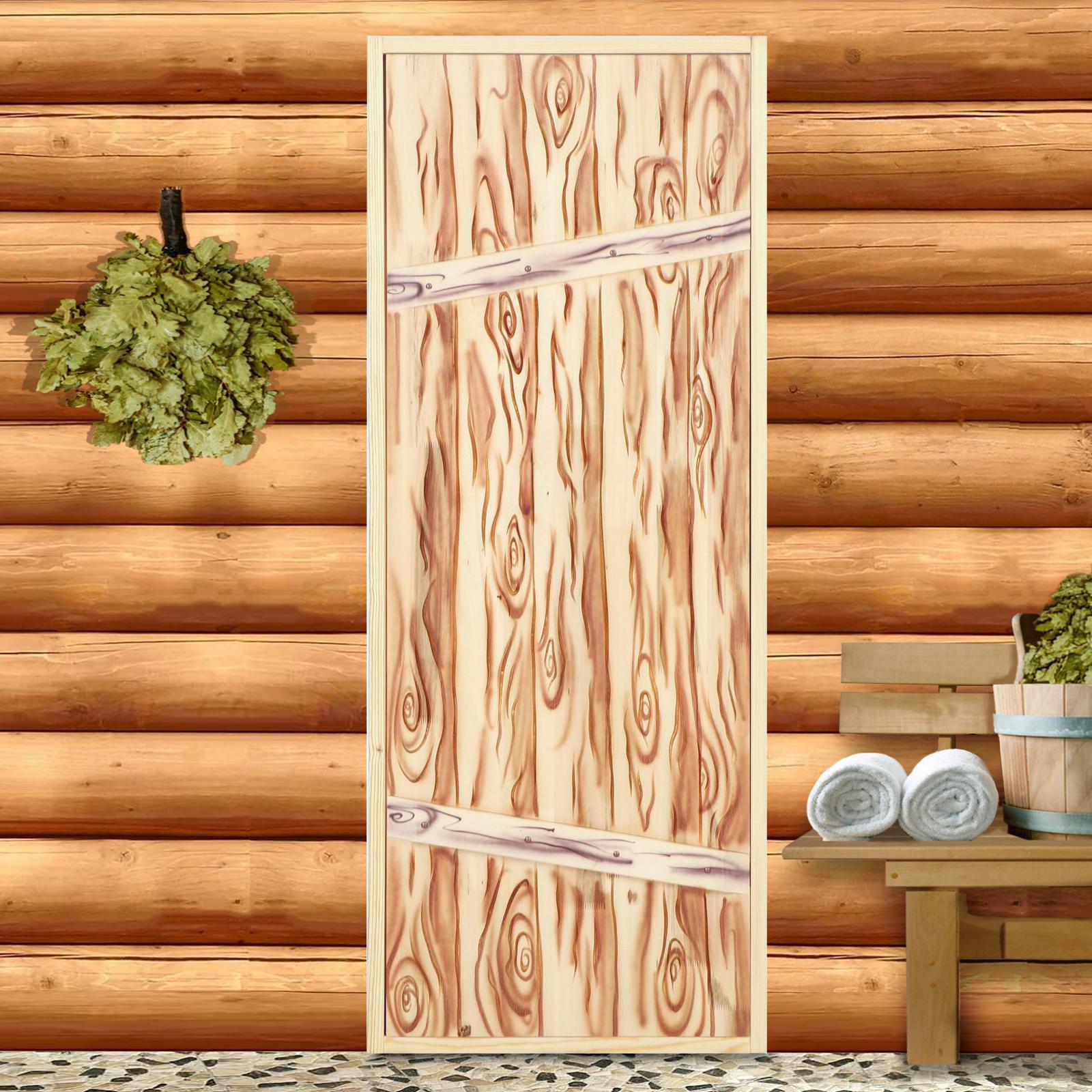 Изображение товара Дверь для бани деревянная липа Добропаровъ Резная 180x70см