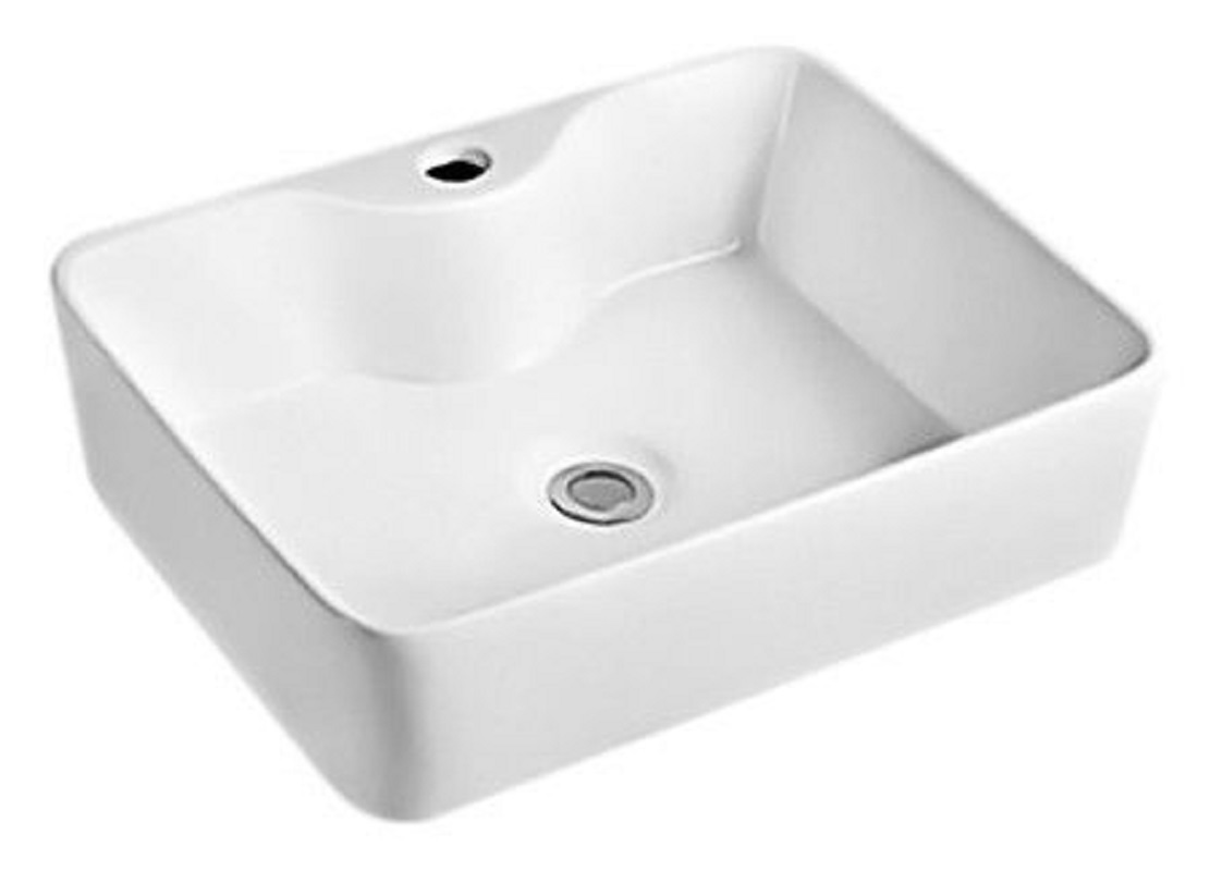 Изображение товара Раковина прямоугольная накладная Bauedge Cerama 48x37 с отверстием под смеситель белая