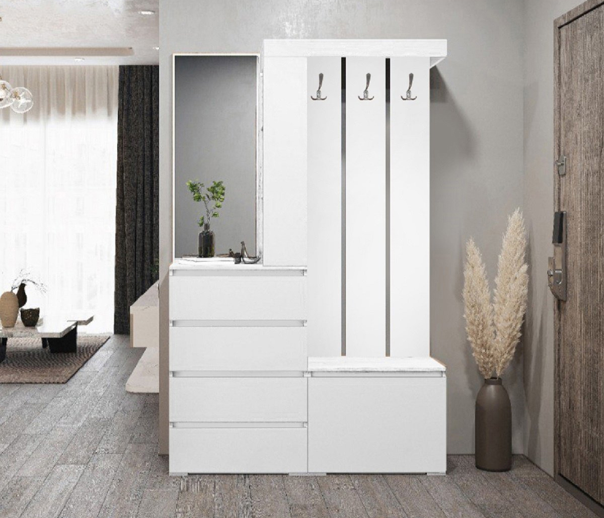 Изображение товара Комплект мебели для прихожей Стендмебель Хелен 126x198x35.3 см ЛДСП цвет белый
