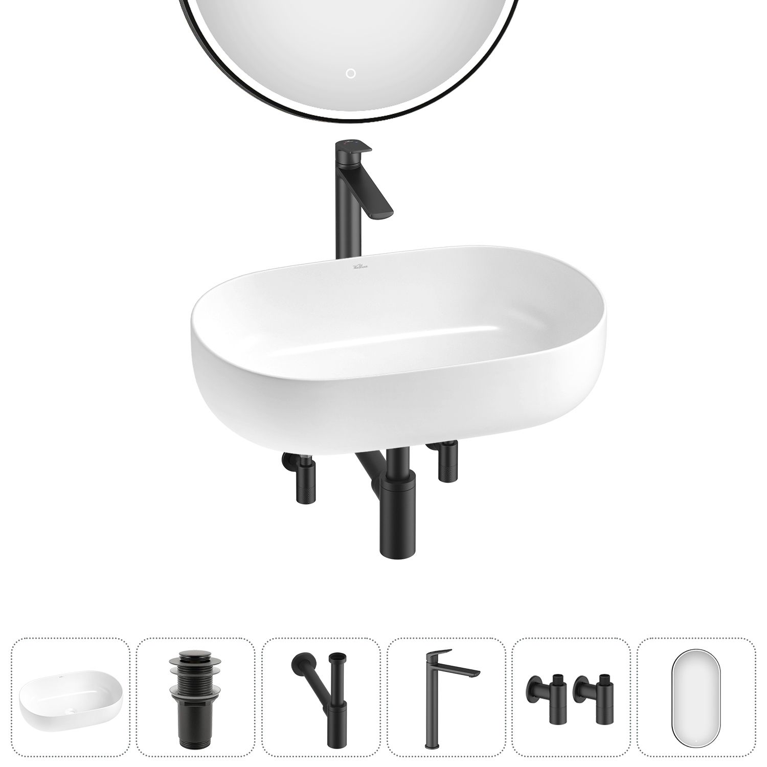 Изображение товара Раковина накладная Wellsee Chic Riviera 60 см комплект 6 в 1 Польша