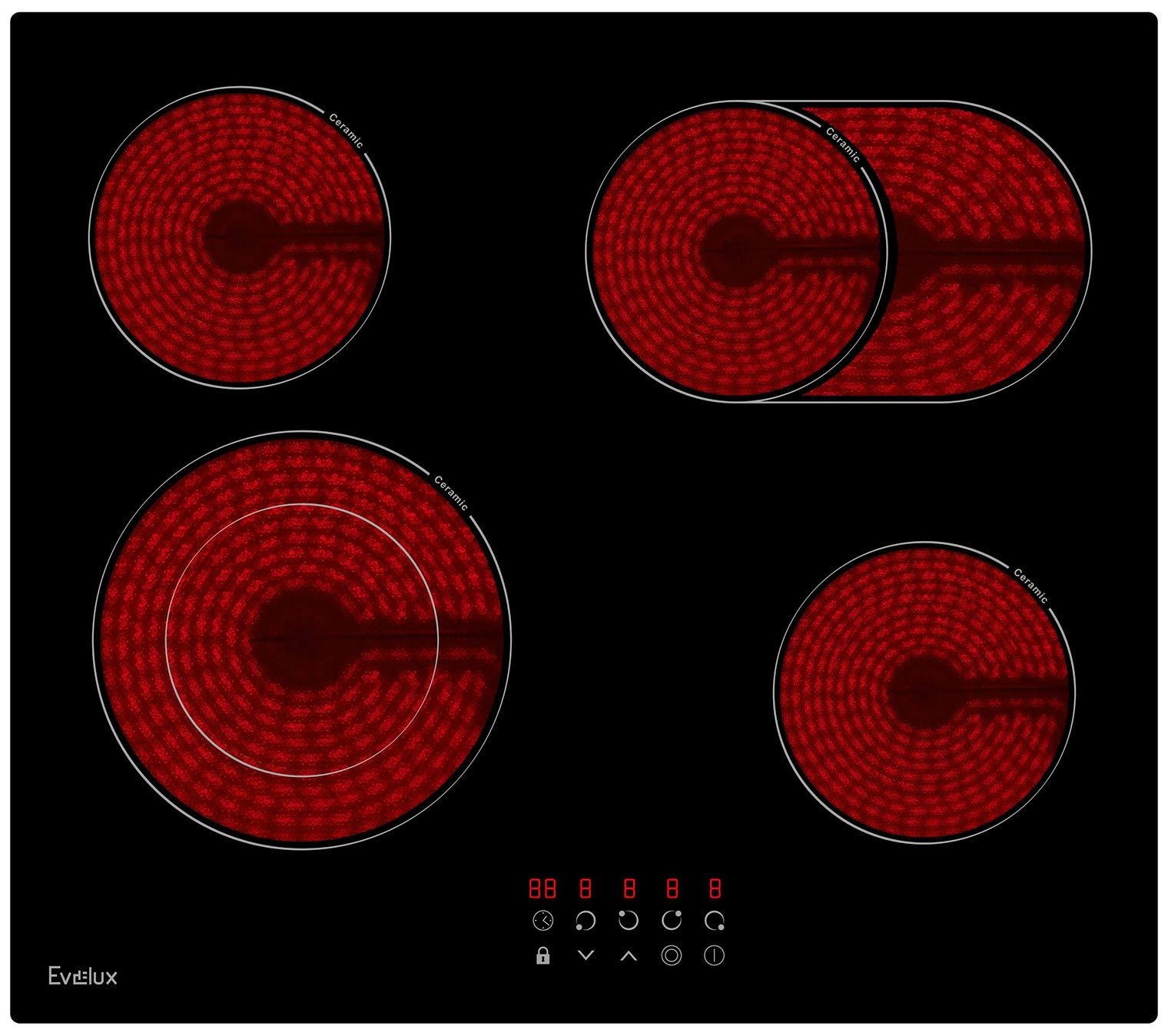 Изображение товара Электрическая варочная панель Evelux HEV 642 B 59 см 4 конфорки цвет черный 428806