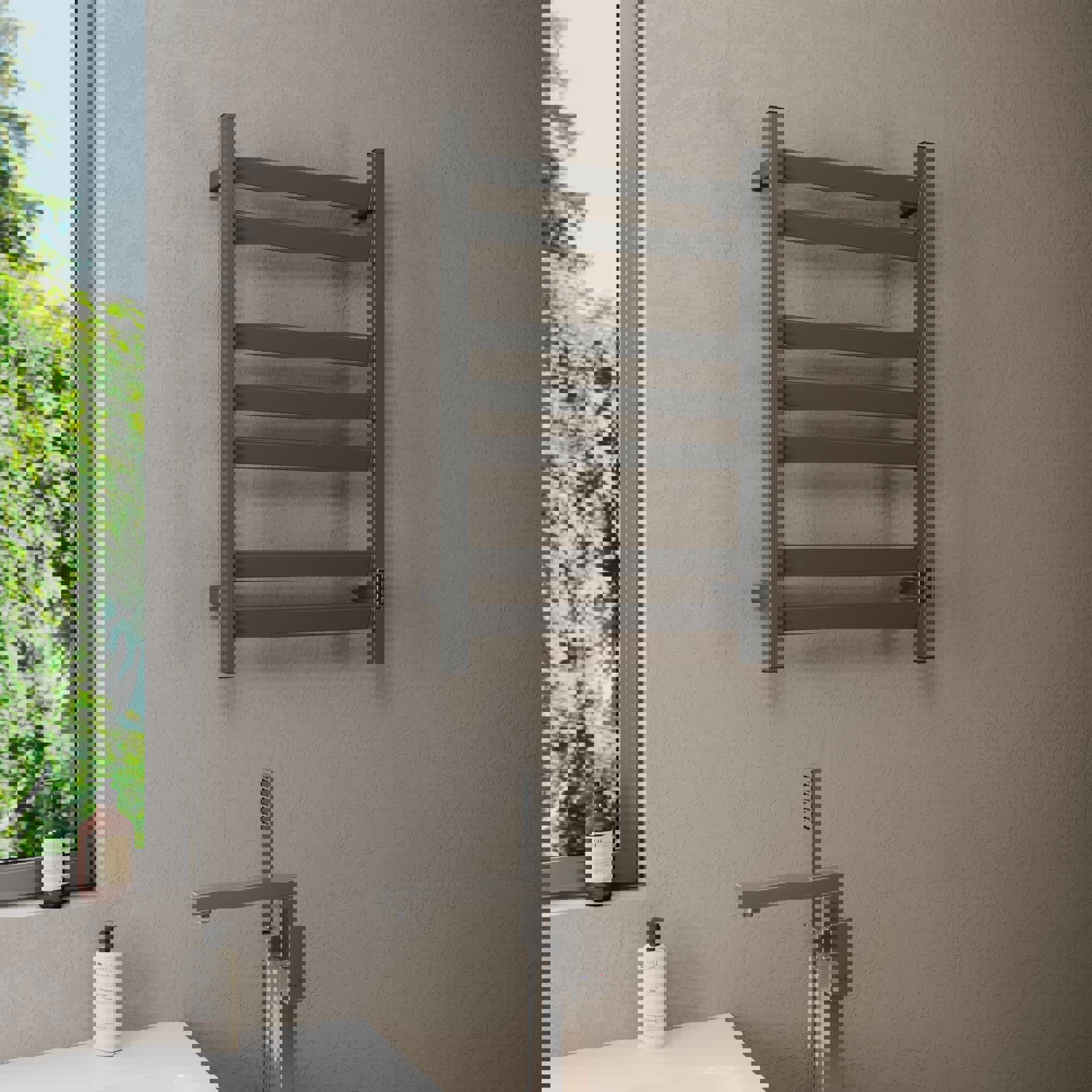 Изображение товара Электрический полотенцесушитель Bauedge Hotel Veer Gun Grey 800x500 мм 130 Вт