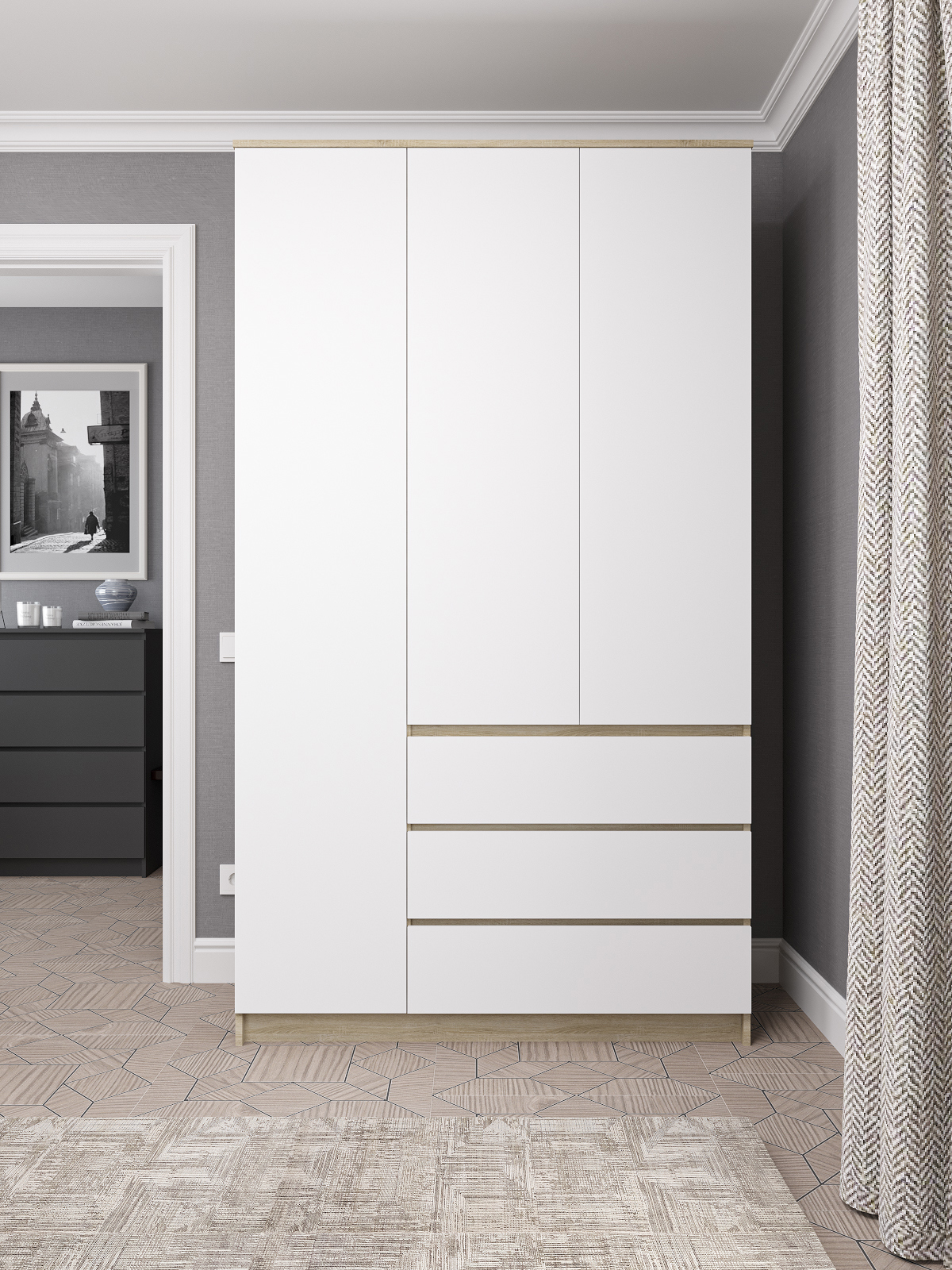 Изображение товара Шкаф распашной Дсв мебель Мори 61062 120.4x210x50.4 см ЛДСП цвет белый, дуб сонома