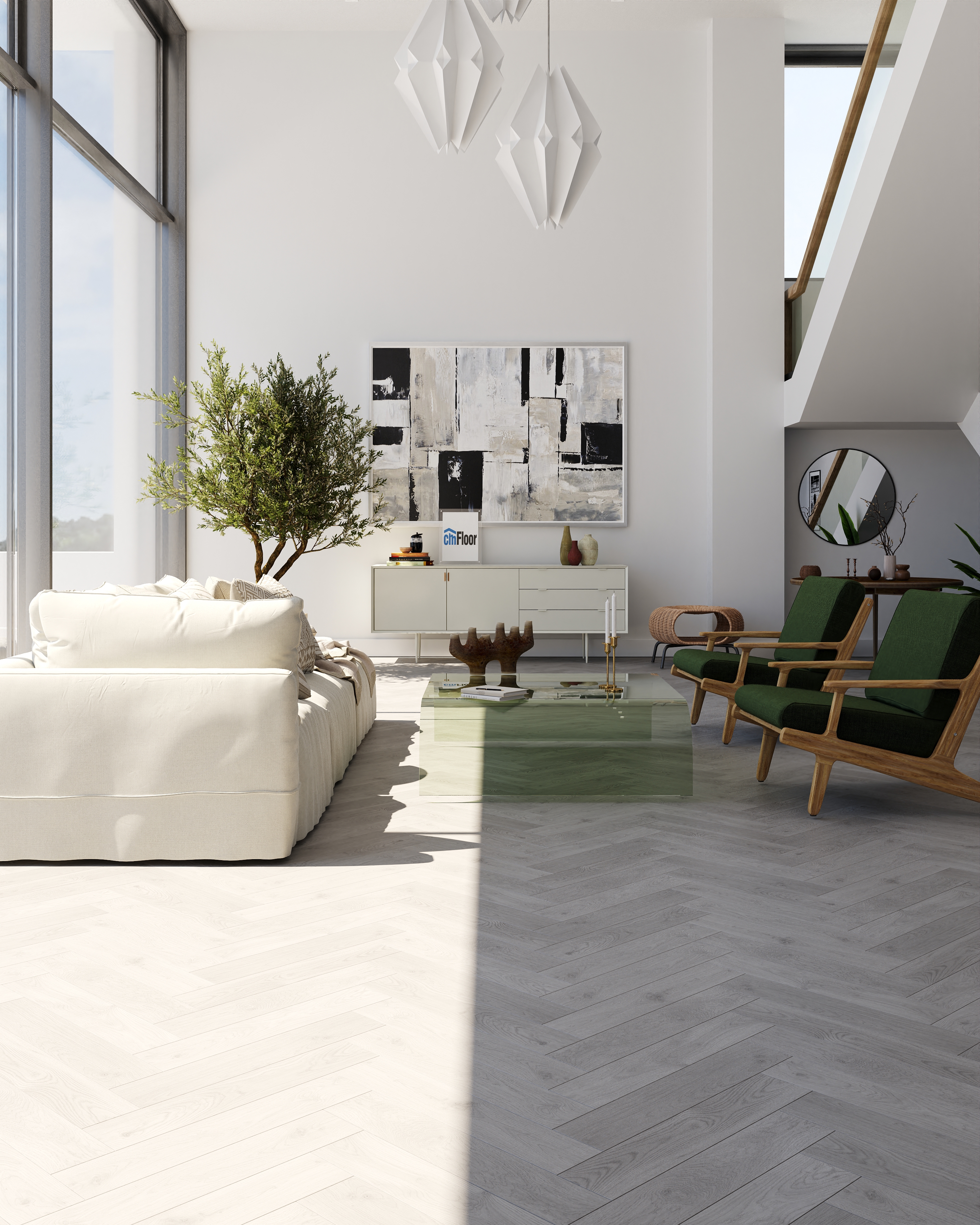 Изображение товара СПК плитка CM Floor Parkett 01 Дуб Серый 43 класс водостойкая с укладкой "венгерской елкой"