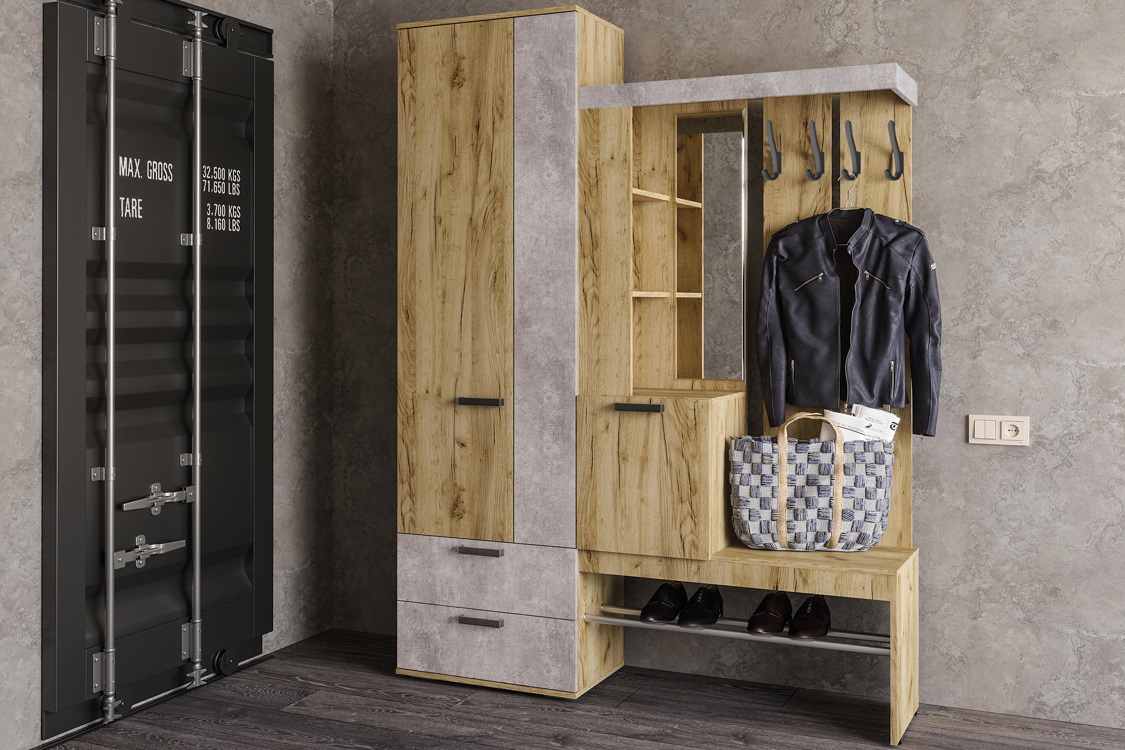 Изображение товара Комплект мебели для прихожей Нонтон Трамп 150x217.6x37.2 см ЛДСП бежевый