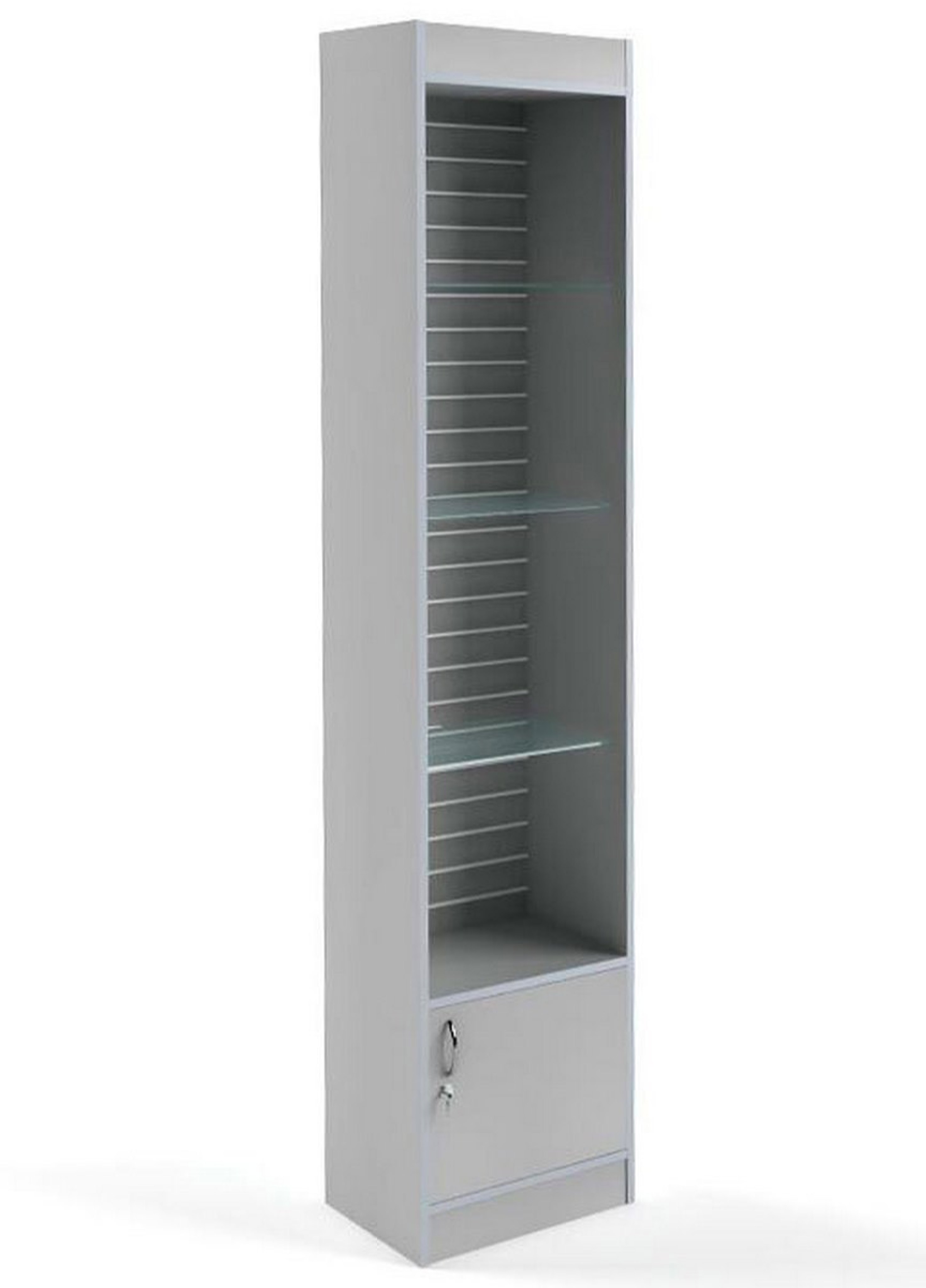 Изображение товара Шкаф-витрина 45x200 см Универсал №62-45-Э с подсветкой деревянная серого цвета