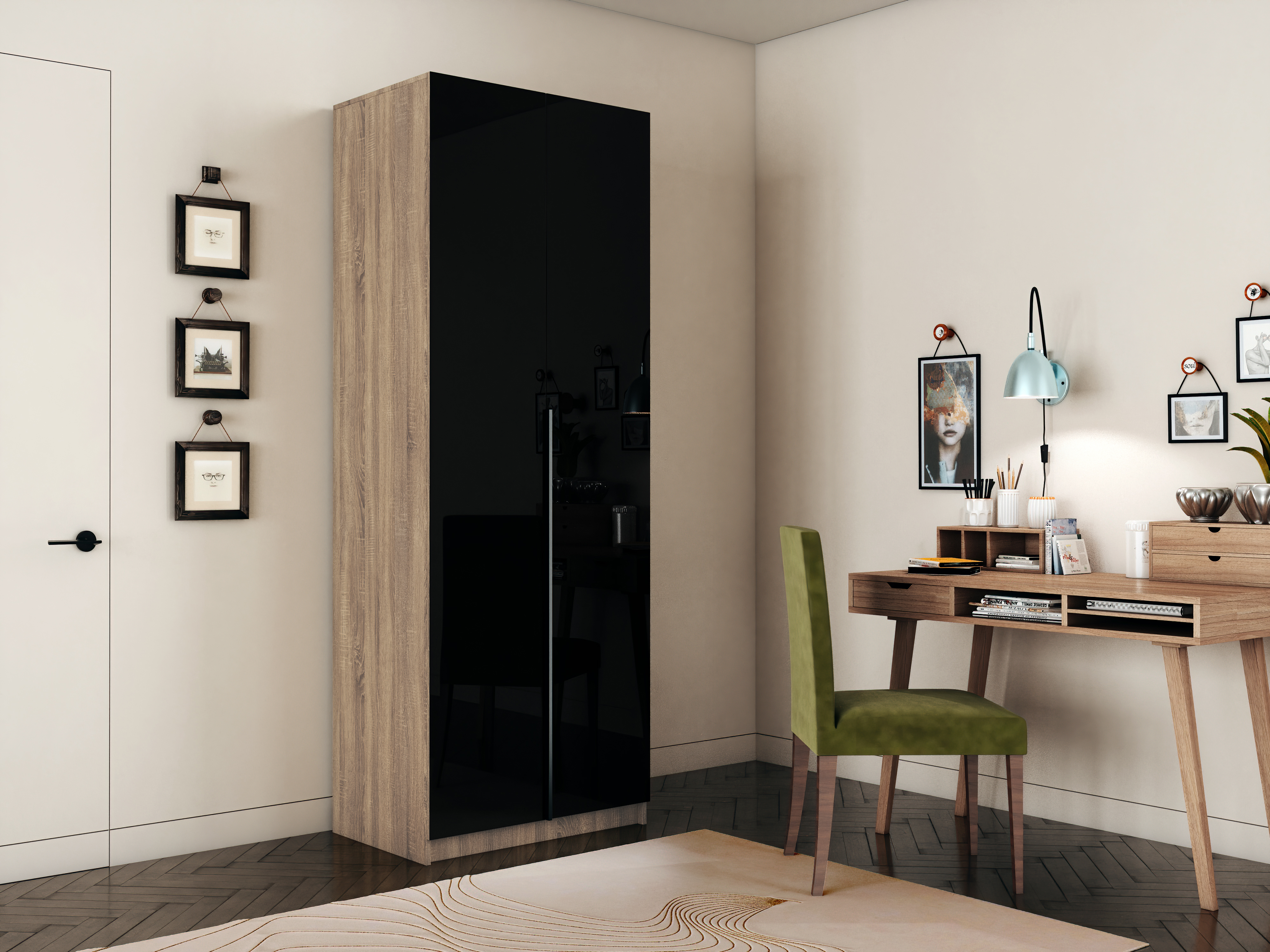 Изображение товара Распашной шкаф с черными стеклянными фасадами и системой Titus B-Type Мебельная компания е1 81x220 