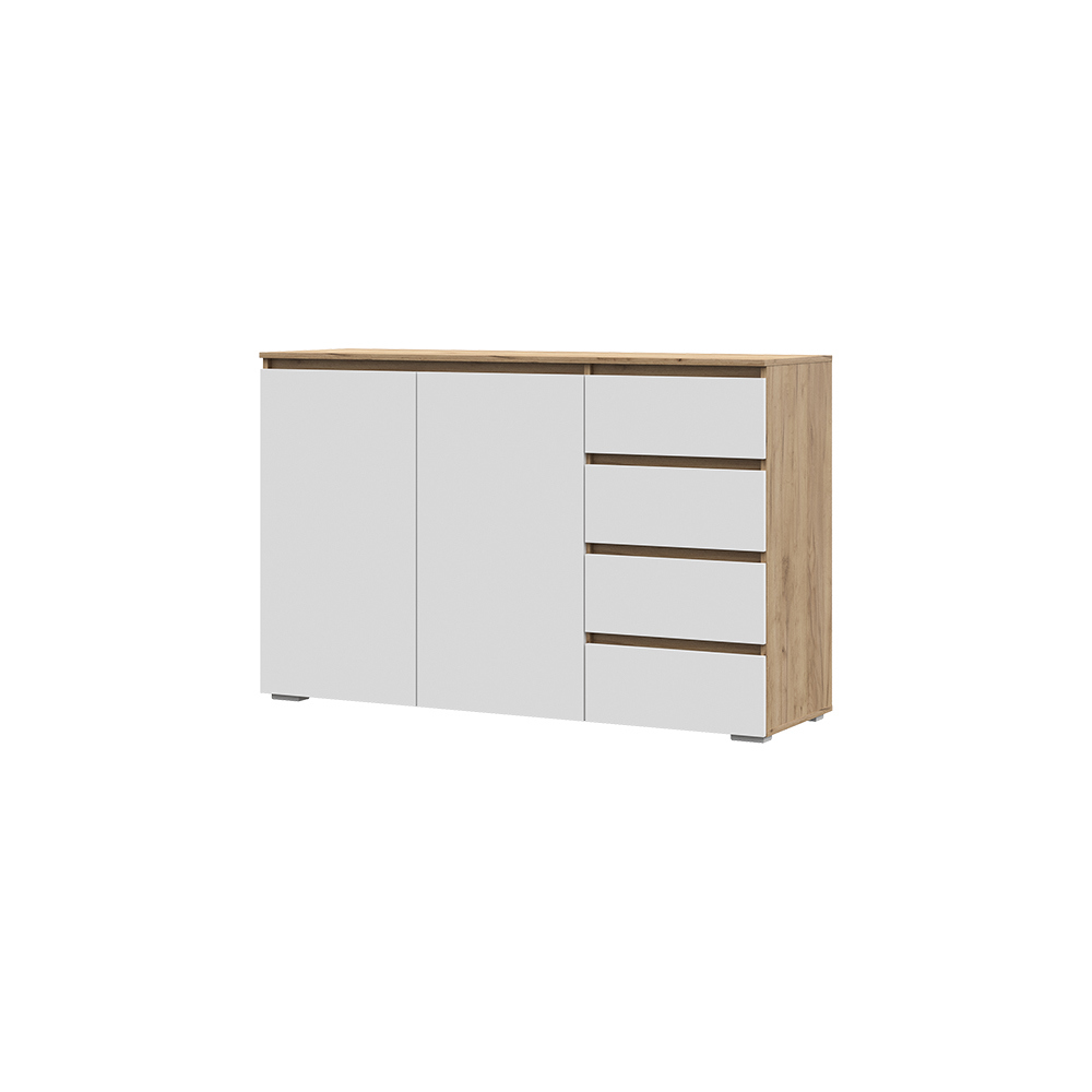 Изображение товара Комод Стендмебель Хелен 4 ящика 150x46.5x96 см ЛДСП цвет белый/дуб крафт золотой