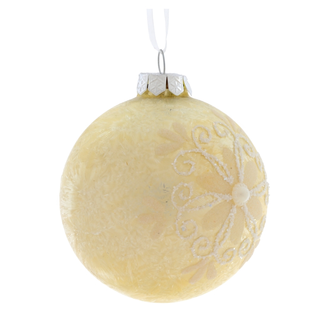 Изображение товара Елочный шар 719653 Нежная ромашка 8 см стекло жёлтый/золотой