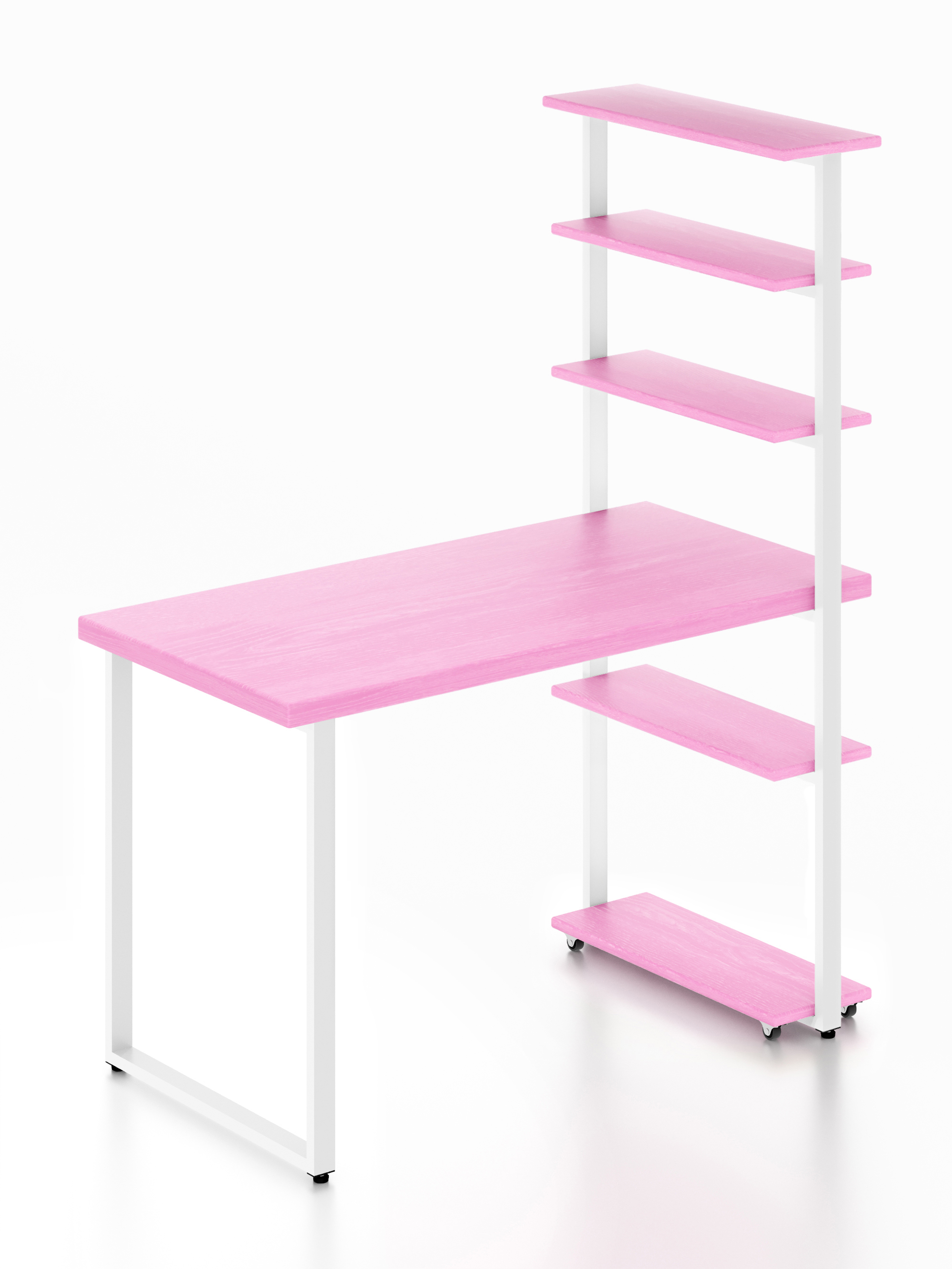 Изображение товара Стол Solarius loft 5 полок столешница 40 мм 60x145x110 см белые металлические ножки сосна цвет розовый