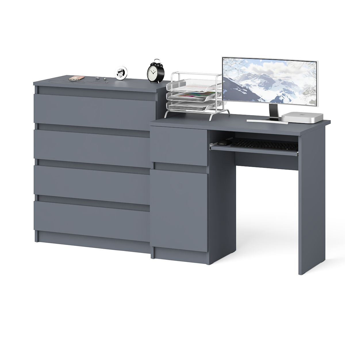 Изображение товара Офисный стол с полкой Свк МС-1Л+МК800.4-ГФ 170x94x50 см графит ЛДСП