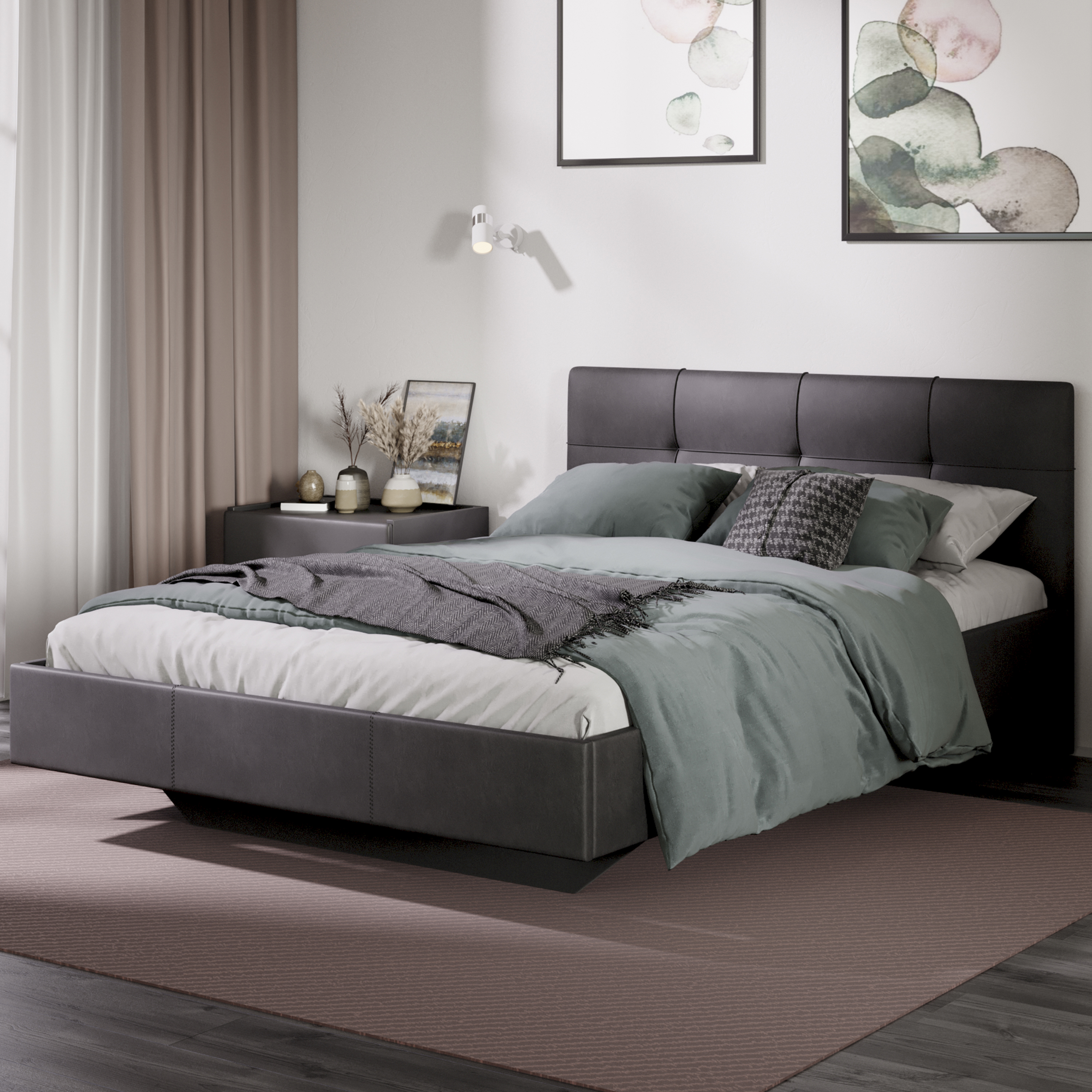 Изображение товара Кровать Трия Элис 147 x 90 x 205 см ЛДСП цвет велюр графит