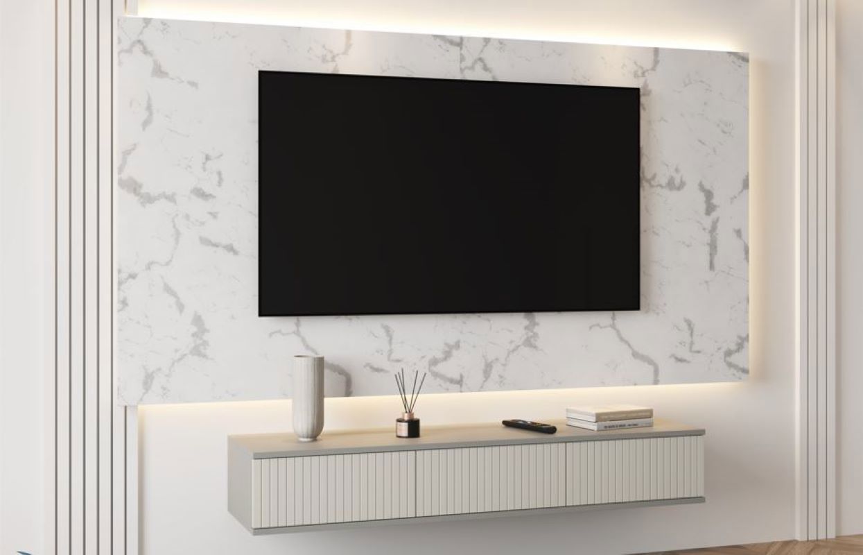 Изображение товара Тумба под телевизор Мк стиль ТСеленаТМ002 134x21x35 см ЛДСП цвет серый