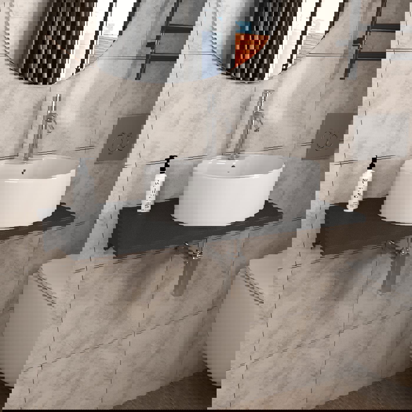 Изображение товара Накладная раковина Bauedge Nimb BF1353 51см санфарфор + кварцевая столешница