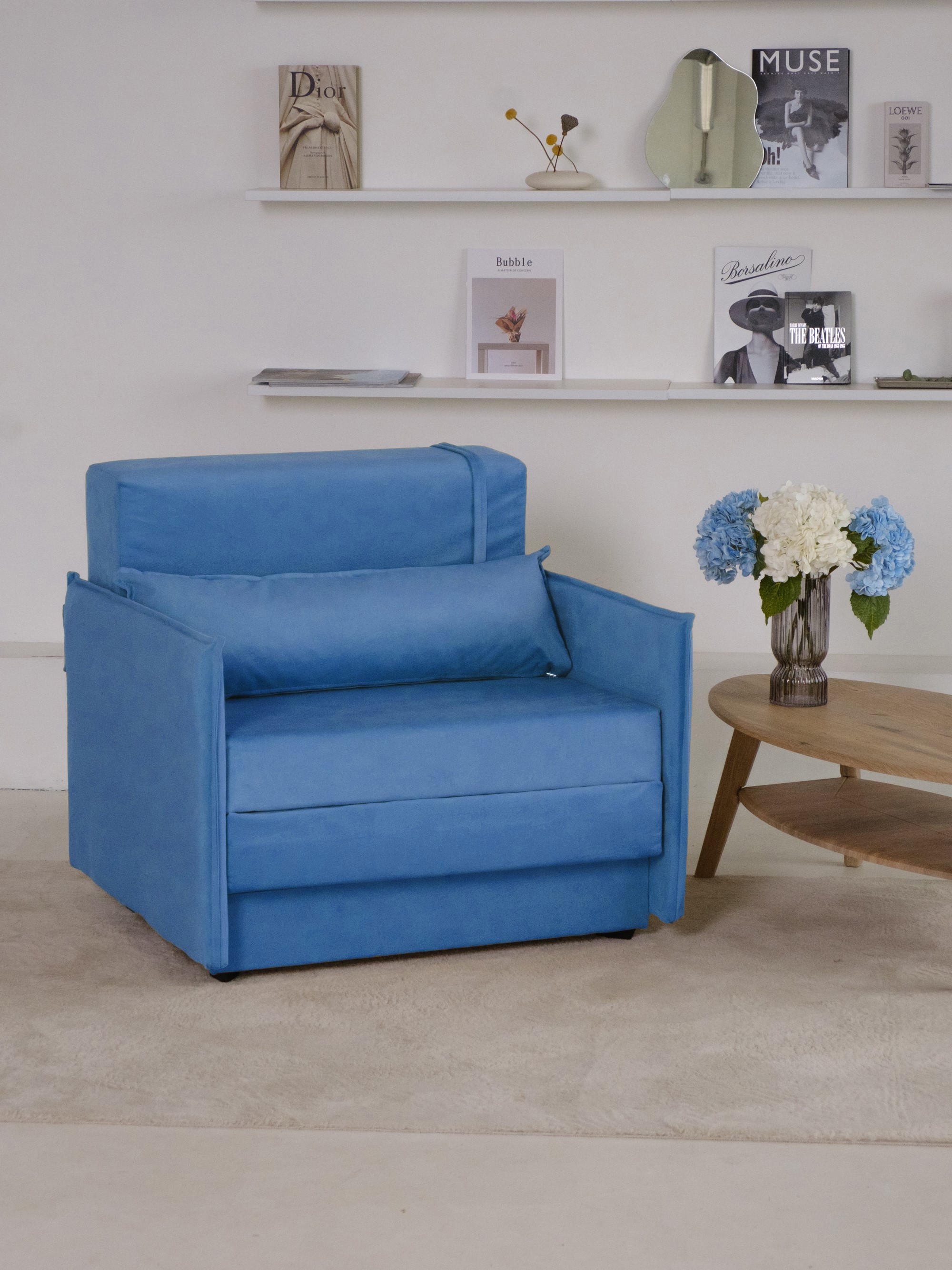 Изображение товара Кресло раскладное Атлант велюр голубой универсальное стильное практичное