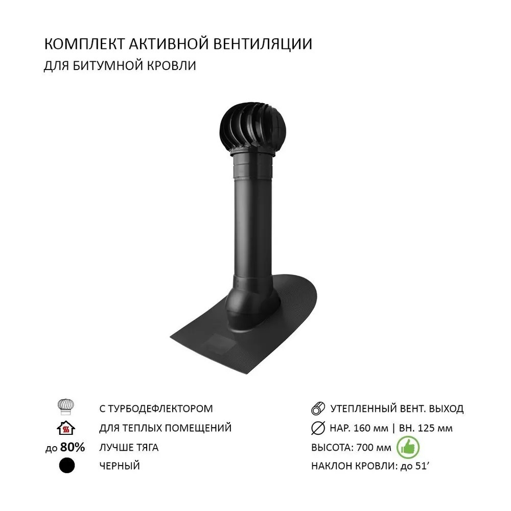 Изображение товара Турбодефлектор Polivent TD160 утепленный Н700 для кровли 160 мм
