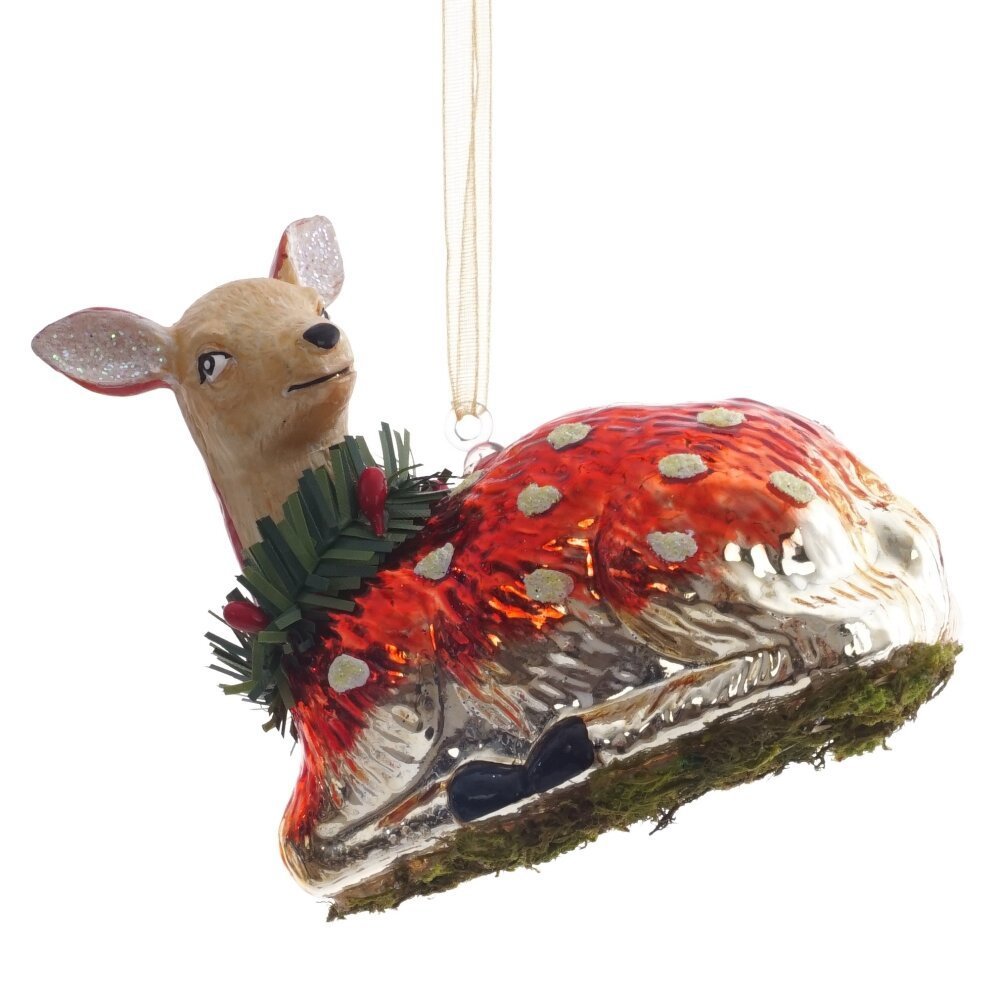 Изображение товара Елочная игрушка в виде оленя 8 см коричневая стекло новогоднее украшение