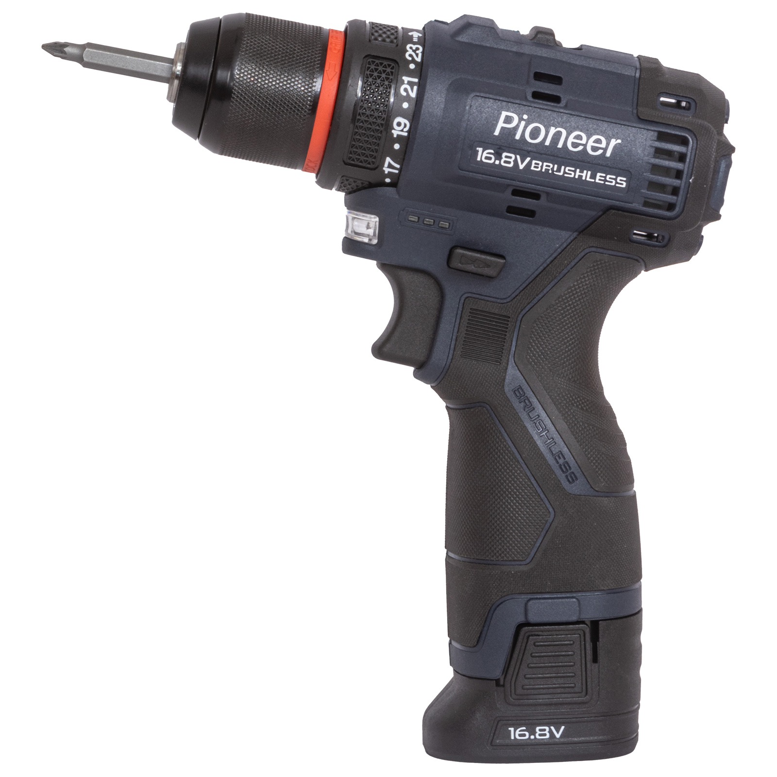 Изображение товара Дрель-шуруповерт Pioneer CD-E1602BL-12C Бесщёточная 16.8 В 2x2 Ач Изображение товара Дрель-шуруповерт Pioneer CD-E1602BL-12C Бесщёточная 16.8 В 2x2 Ач