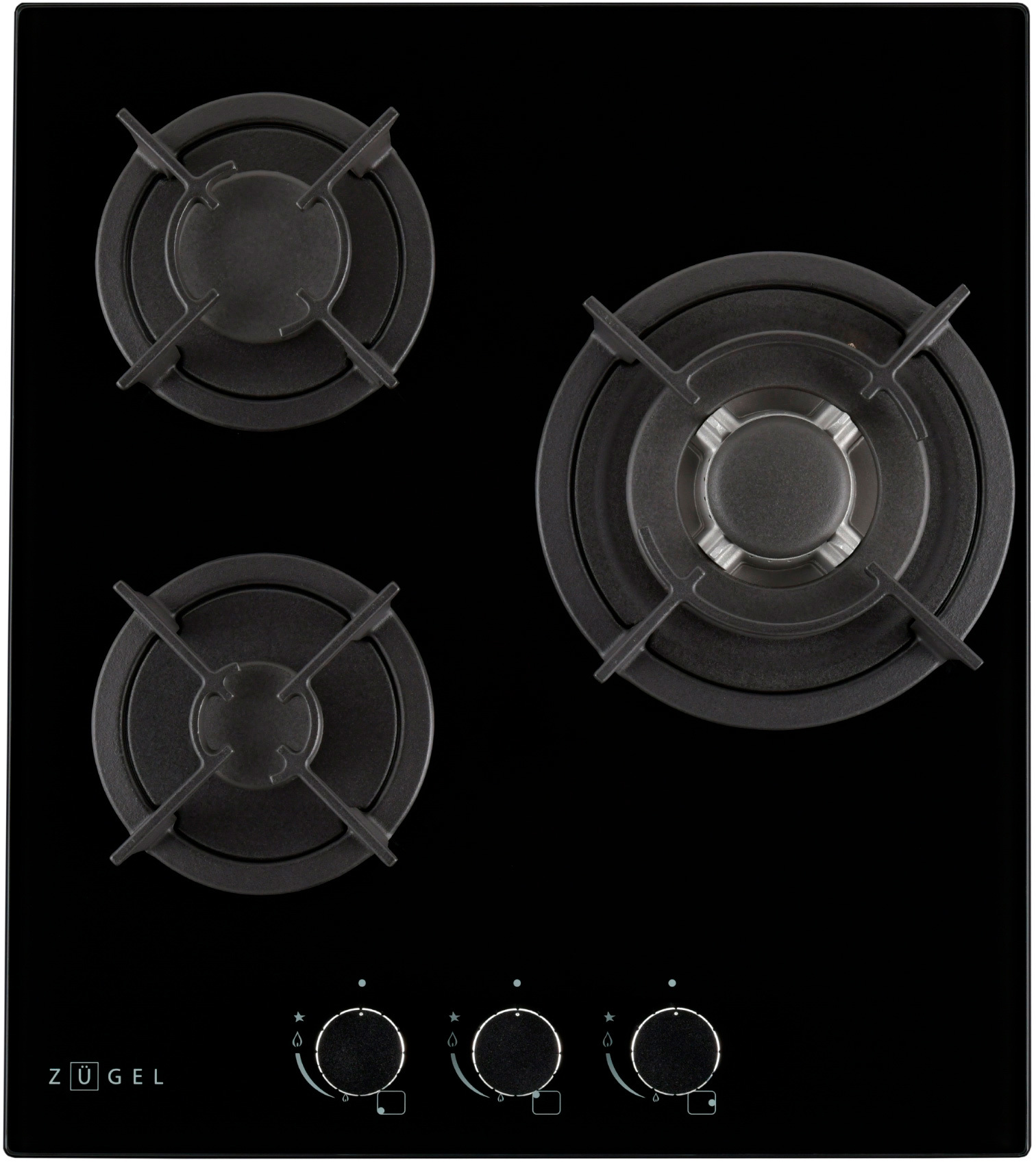 Изображение товара Газовая варочная панель Zugel ZGH452B 45 см 3 конфорки черный цвет