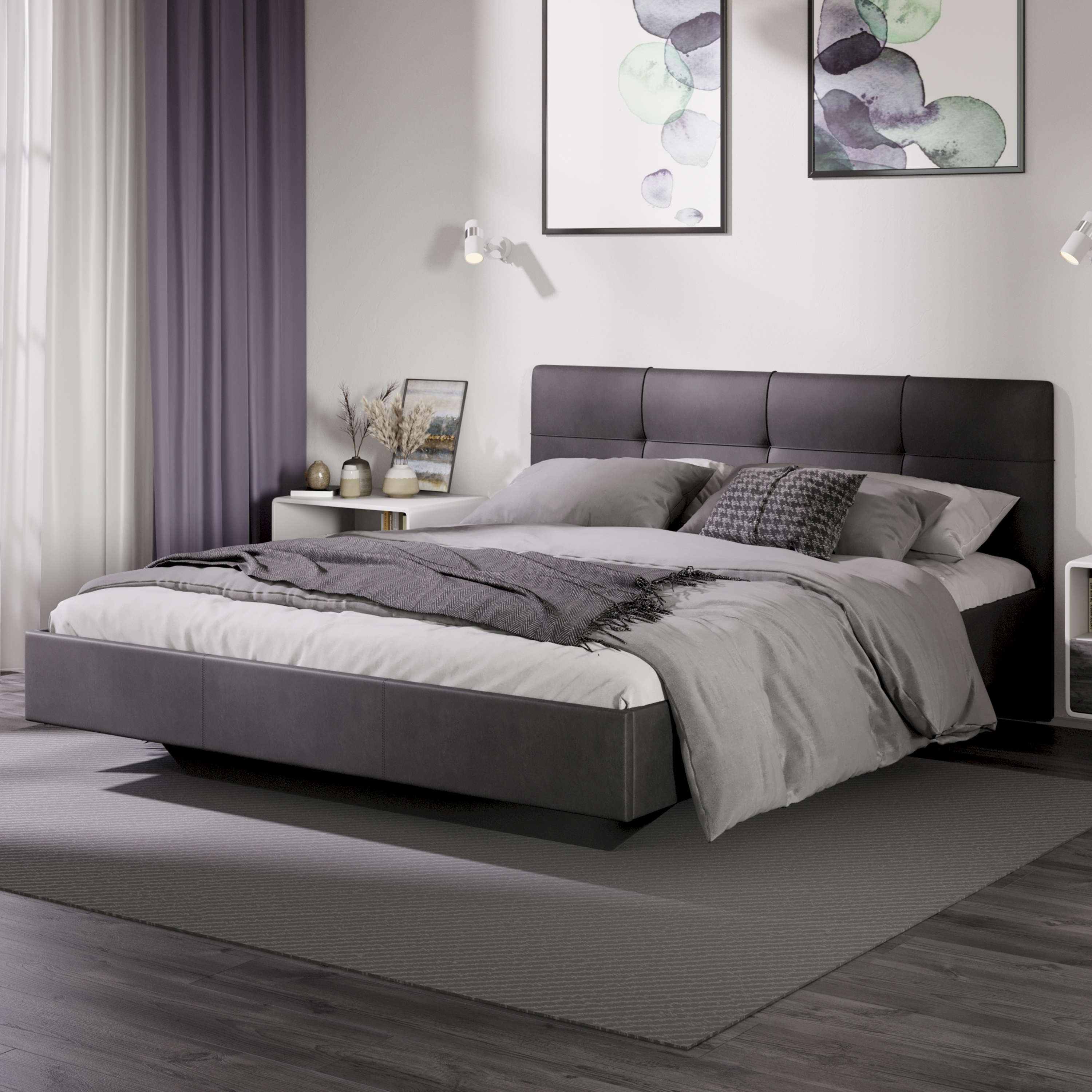 Изображение товара Кровать Трия Элис 167x90x205 см с велюром серый современный дизайн