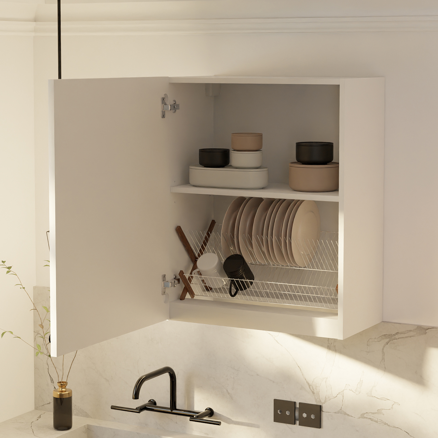 Изображение товара Навесной шкаф Авери Dipriz для сушки посуды с дверью и полкой 60x75x32 см МДФ цвет белый