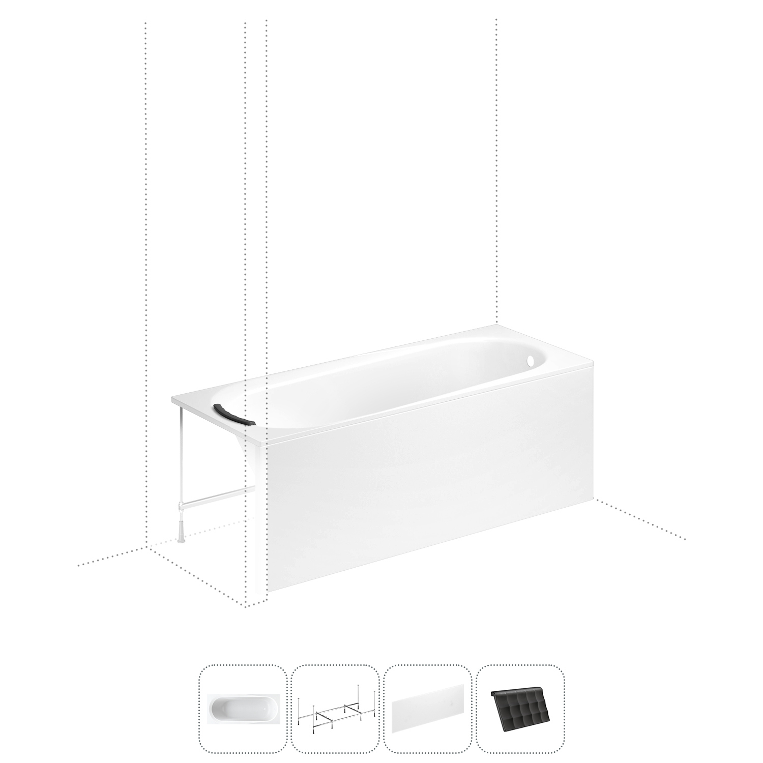 Изображение товара Прямоугольная ванна Lavinia Boho Biore S2-3501007P литьевой акрил 170x70 см, с металлическим каркасом, подголовником и лицевым экраном