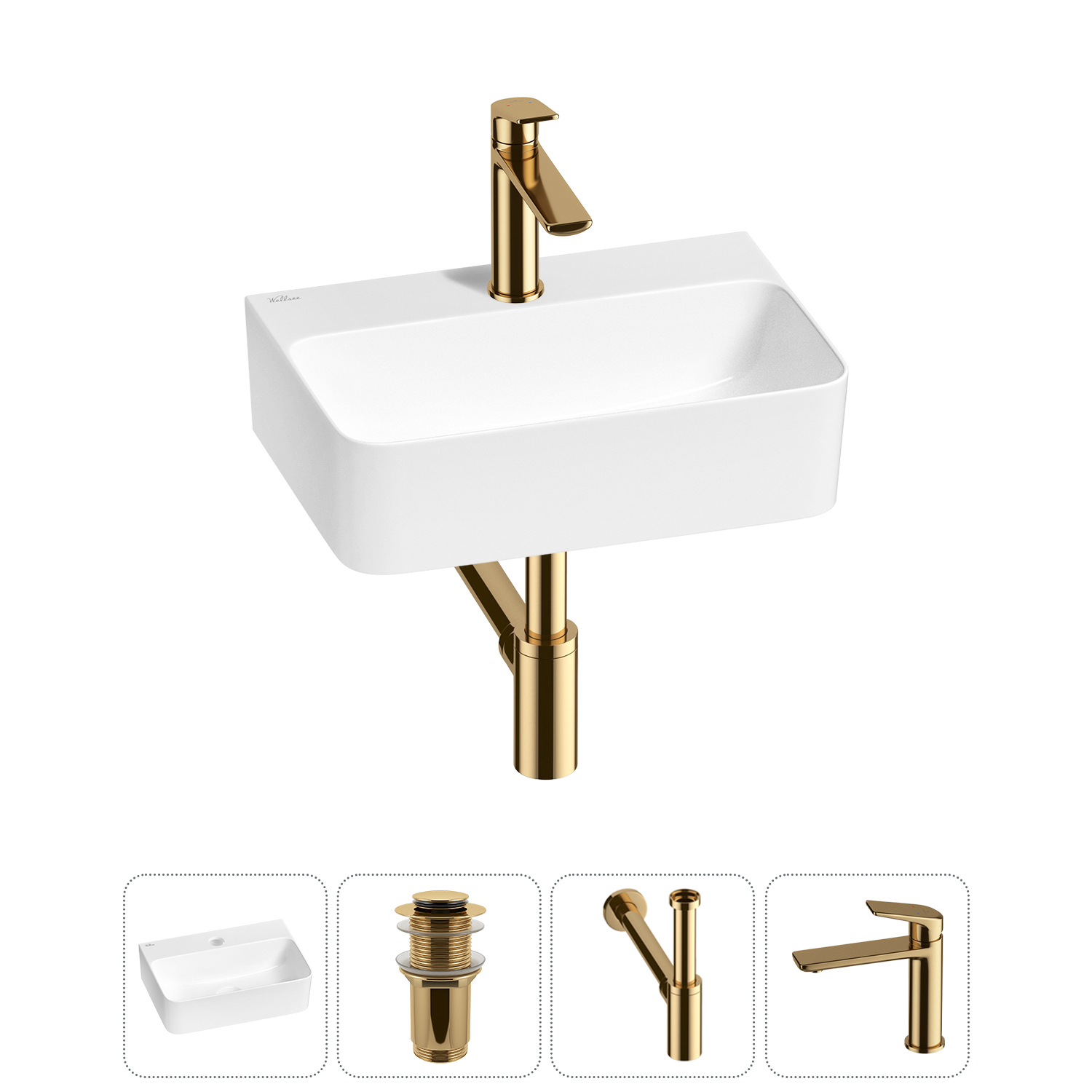 Изображение товара Wellsee WC Area - мини-раковина 37 см, комплект: донный клапан, сифон, смеситель