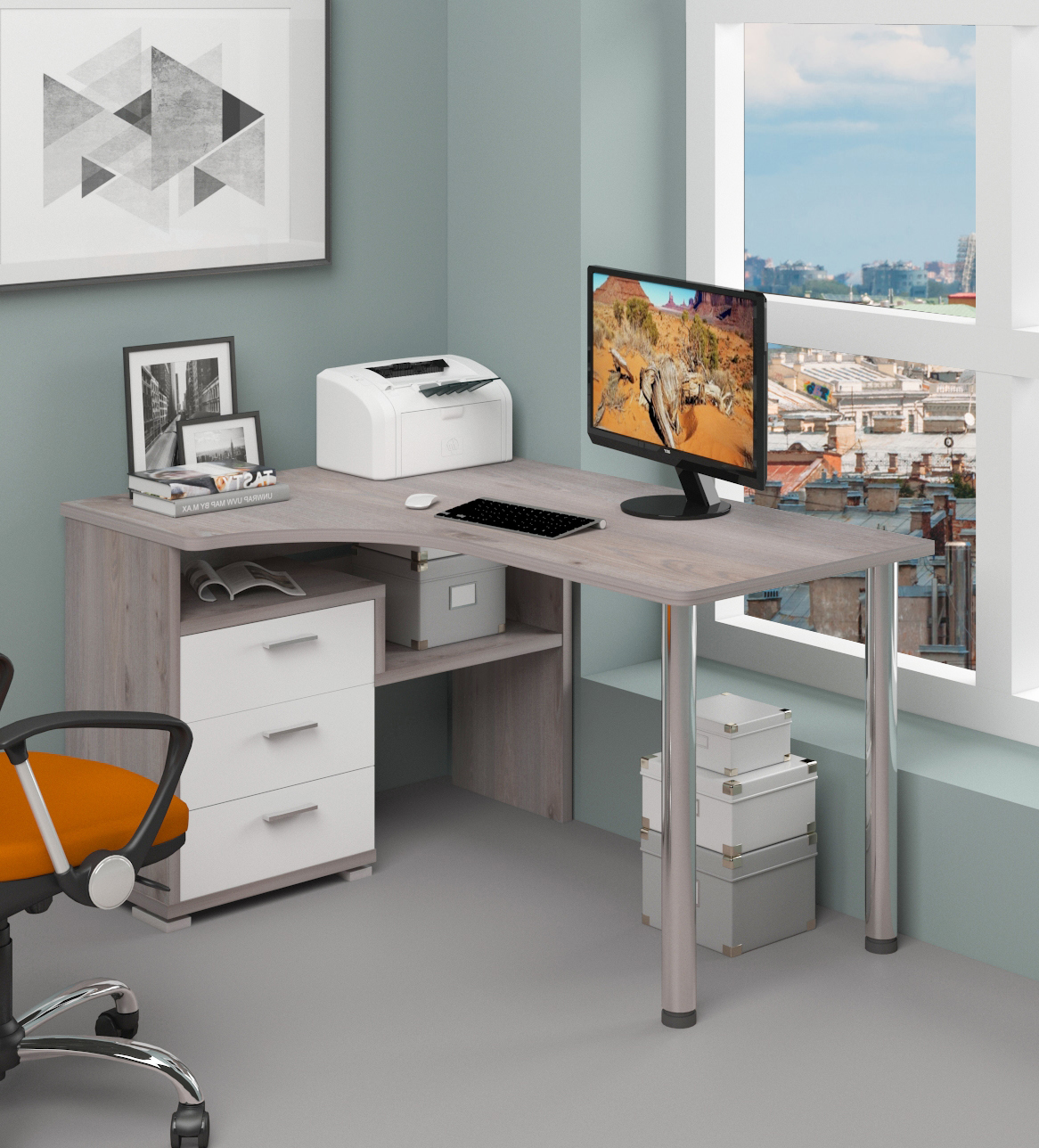 Изображение товара Стол Мэрдэс СР-132С-130 НБЕ-ЛЕВ 101x75x130 см ЛДСП цвет белый, ясень шимо светлый