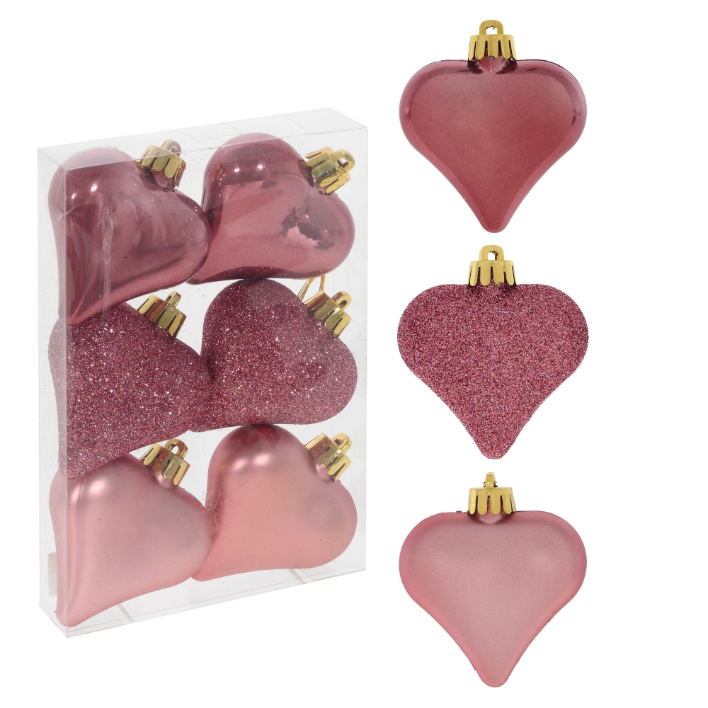 Изображение товара Набор елочных игрушек 753612 6 шт розовые сердца 7 см