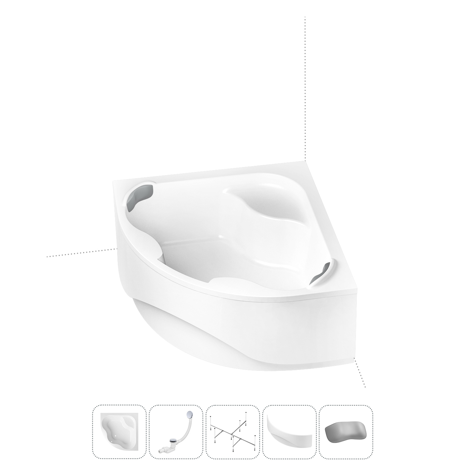 Изображение товара Ванна угловая Lavinia Boho Aveo 202011645 литьевой акрил 140x140 с каркасом, экраном, слив-переливом и подголовником