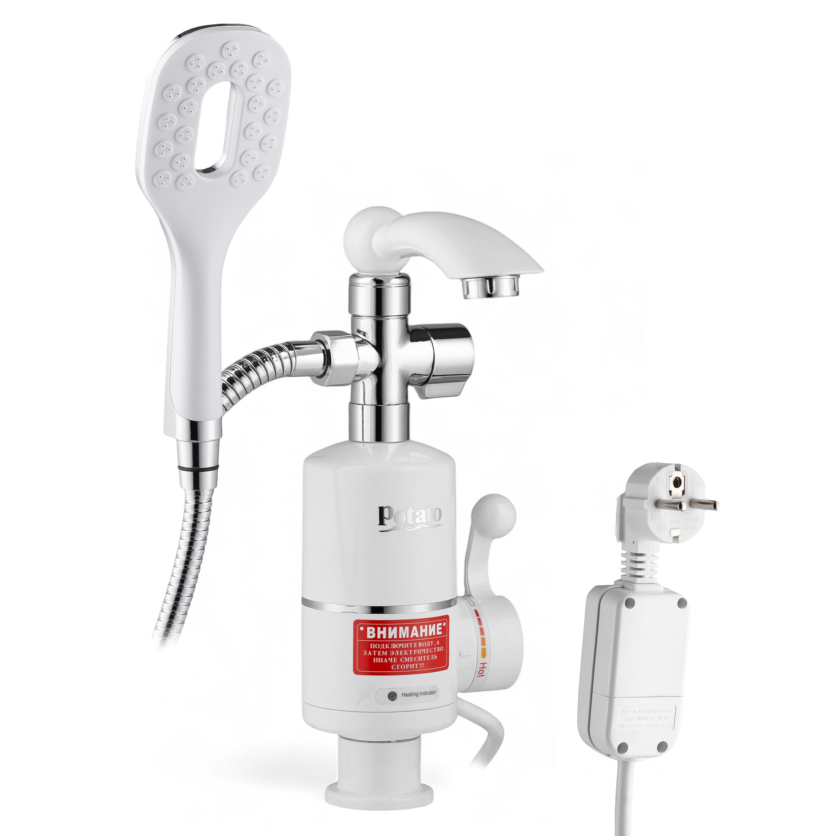 Изображение товара Проточный водонагреватель электрический Potato P0057-1 3.3 кВт белый