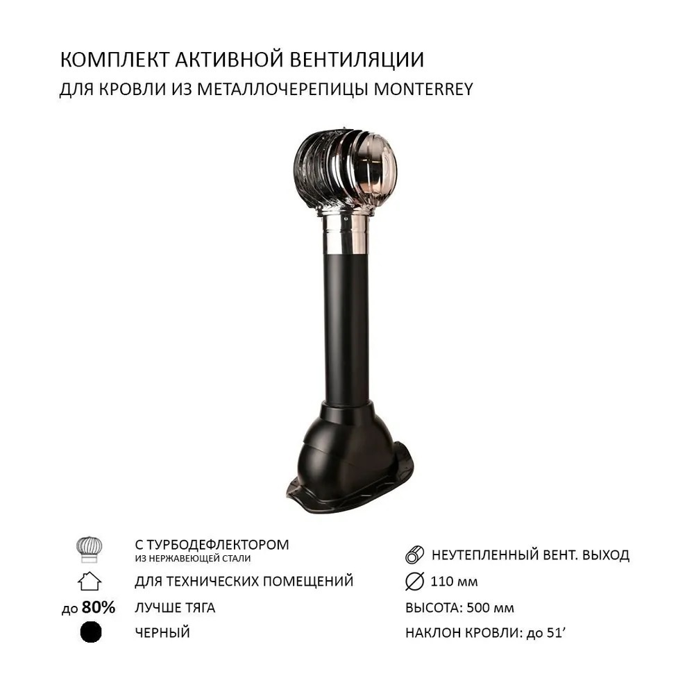 Изображение товара Турбодефлектор Polivent TD110 НСТ для металлочерепицы Monterrey цвет черный
