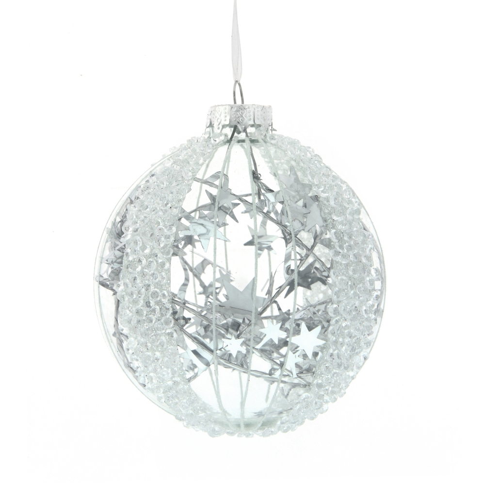Изображение товара Елочный шар 745231 Планета звезд 8 см стекло серый/серебристый