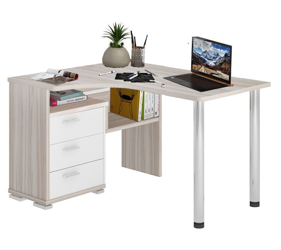 Изображение товара Стол Мэрдэс СР-132С-130 КБЕ-ЛЕВ белый и карамель, угловой, 101x75x130 см