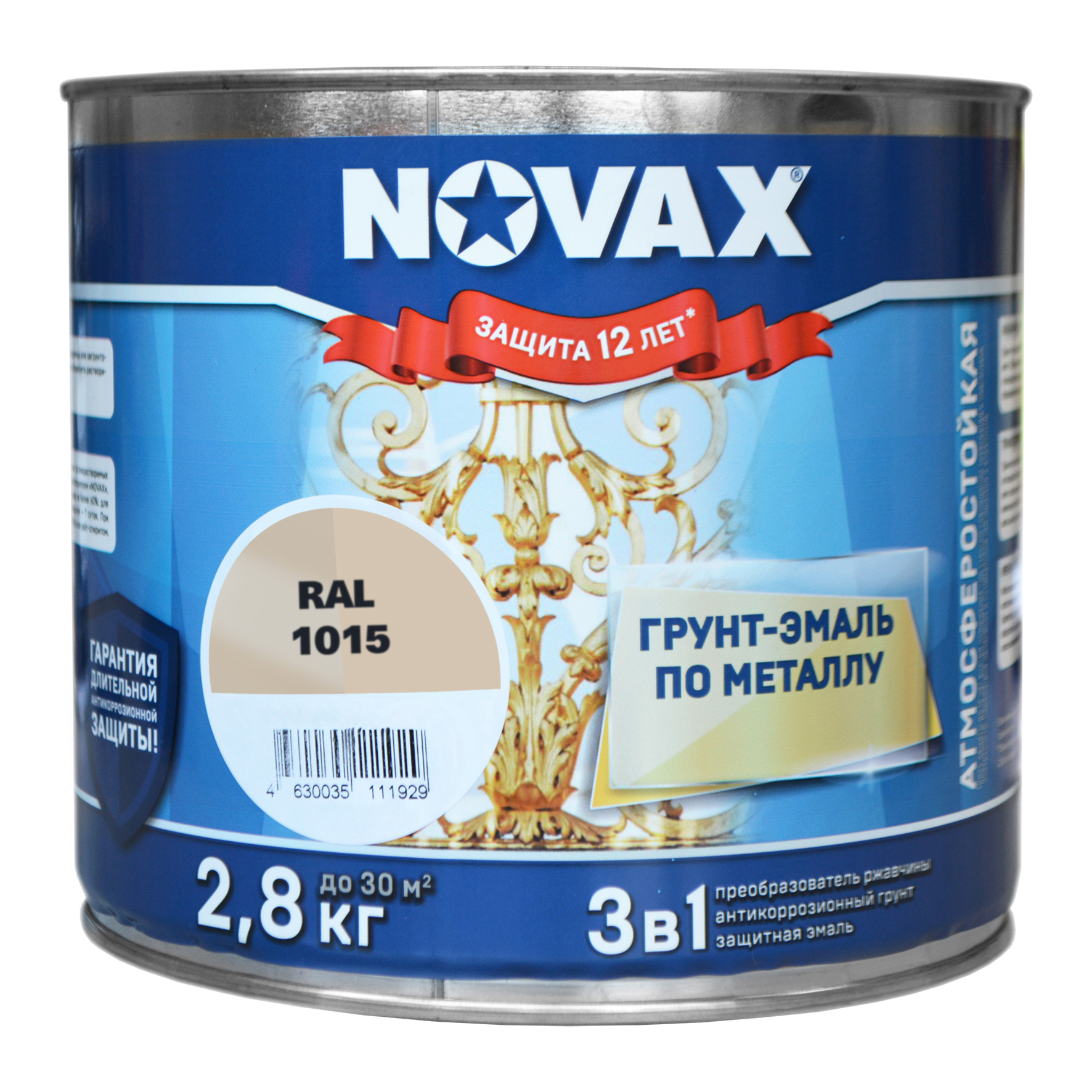 Изображение товара Грунт-эмаль по металлу 3 в 1 Novax матовая цвет бежевый RAL 1015 2.4 л