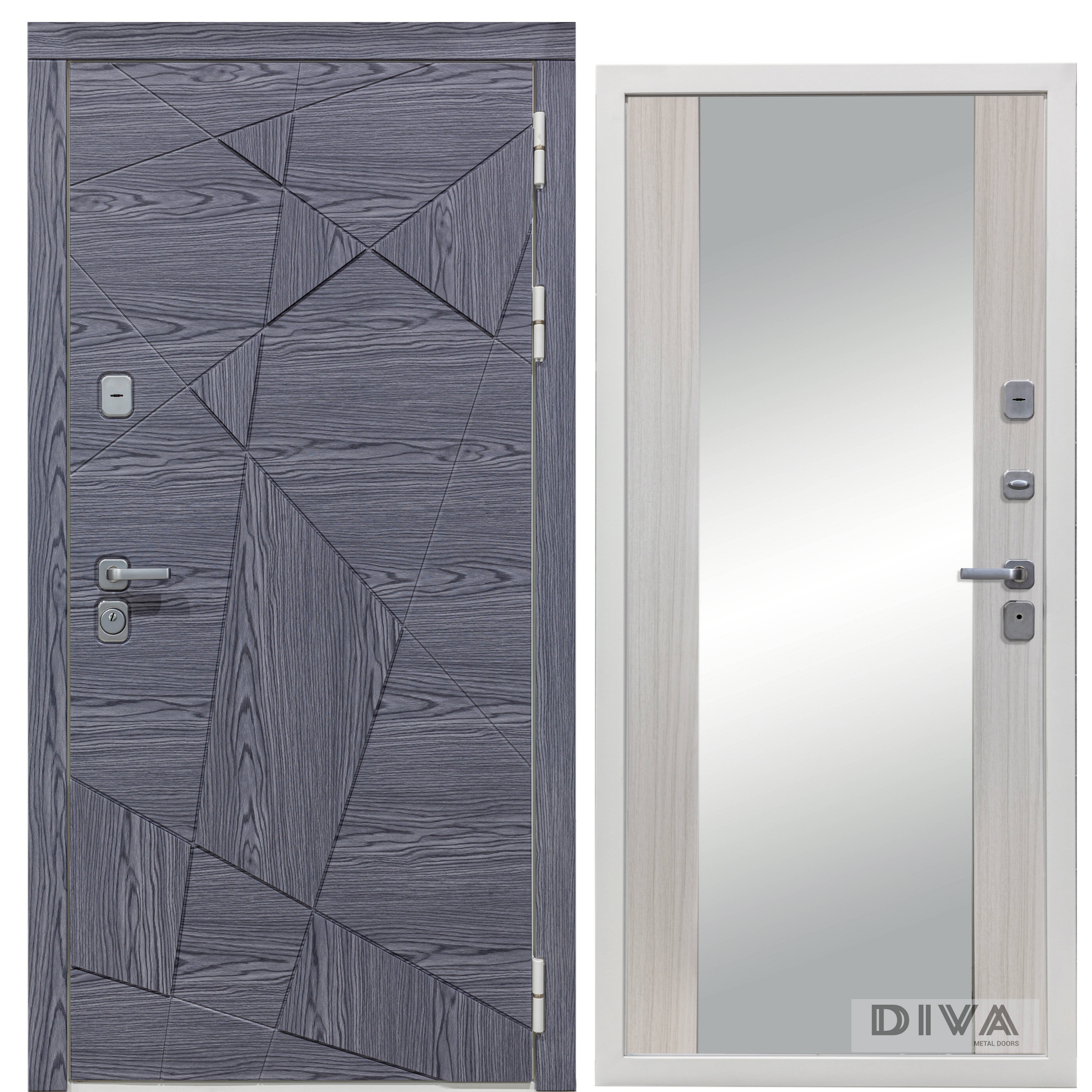 Изображение товара Входная дверь Diva 97/3 205x96см левый цвет Д15 сандал белый/дуб графит с зеркалом
