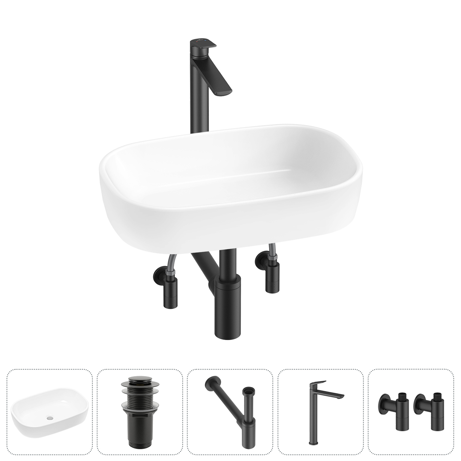 Изображение товара Раковина Lavinia Boho Bathroom Sink 20217432R 54см 5 в 1: донный клапан, сифон, смеситель, вентили