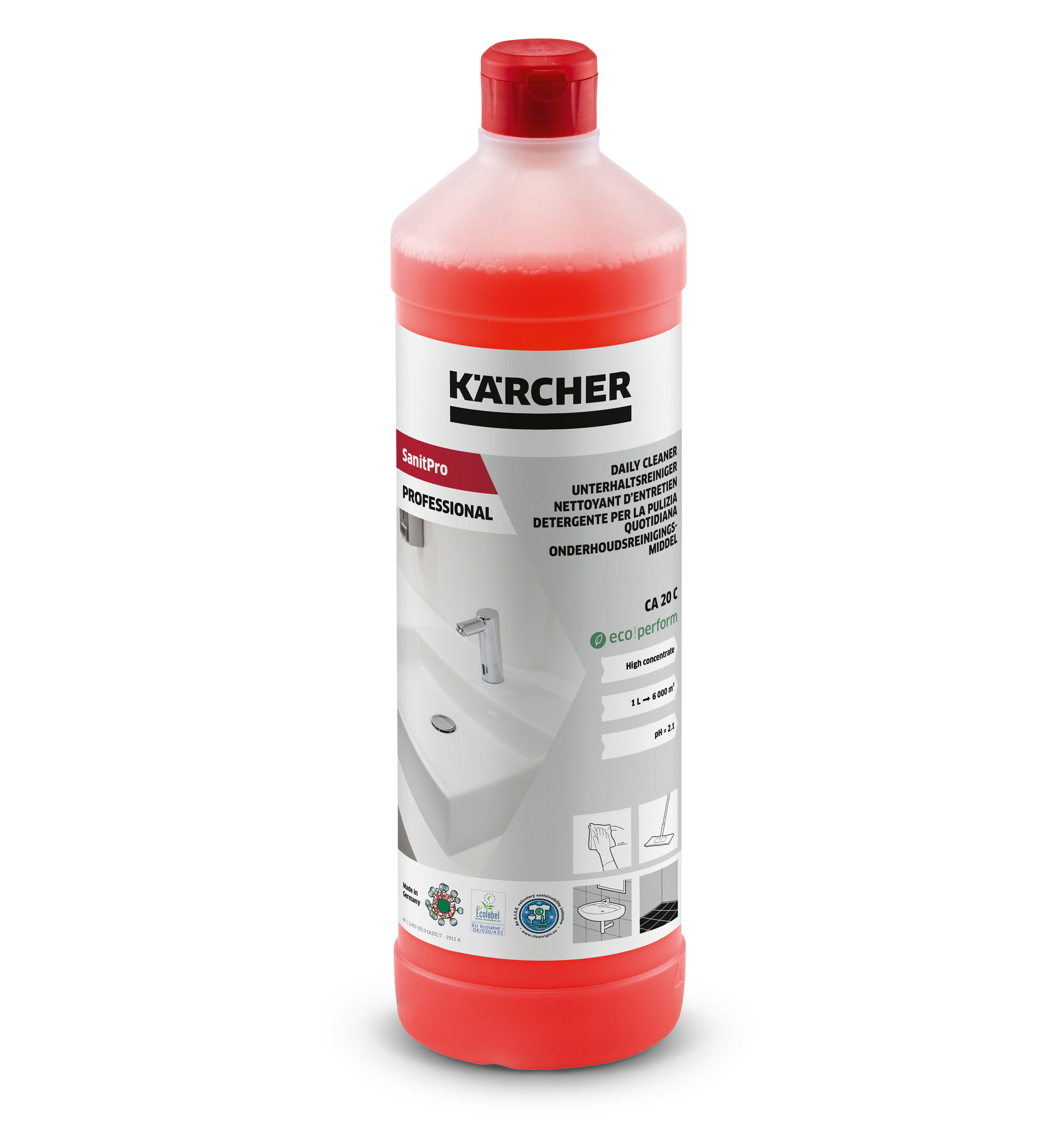 Изображение товара Чистящее средство для санкерамики Karcher SanitPro CA 20 C eco!perform 6.295-679.0 концентрат 1 л Изображение товара Чистящее средство для санкерамики Karcher SanitPro CA 20 C eco!perform 6.295-679.0 концентрат 1 л
