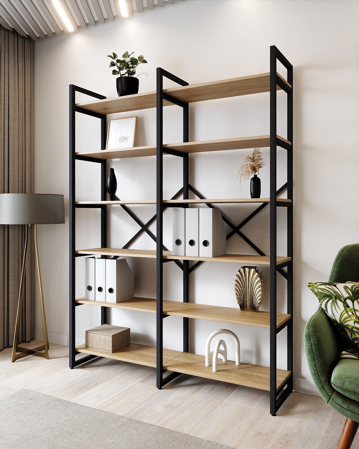 Изображение товара Стеллаж с полками Лофт A1 home 6 полок 134x180x34 см металл цвет дуб сонома