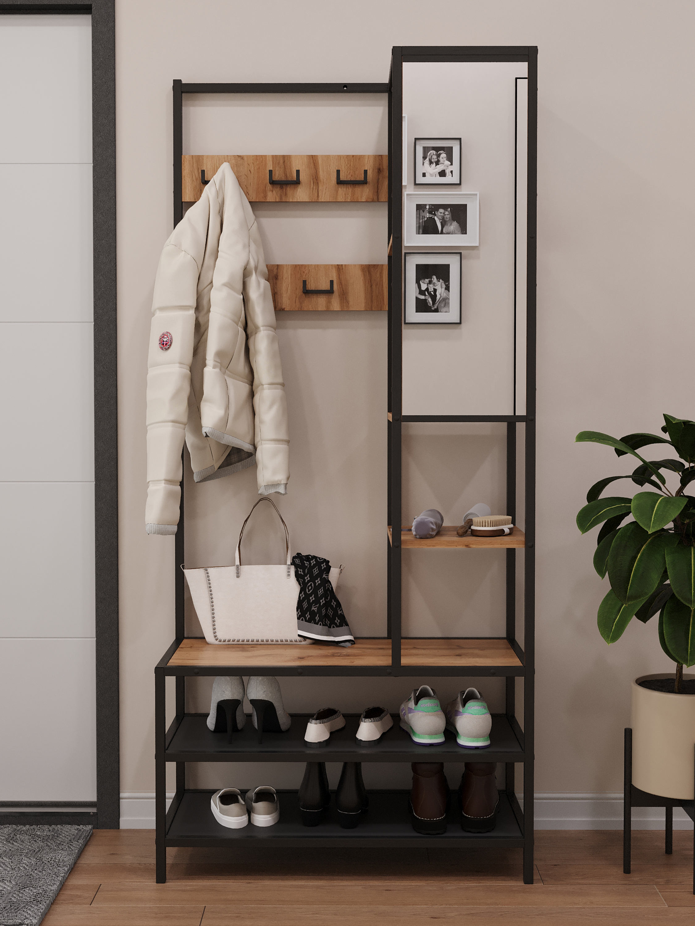 Изображение товара Вешалка напольная Letta Frame 82x181.3x35 см Металл цвет дуб вотан