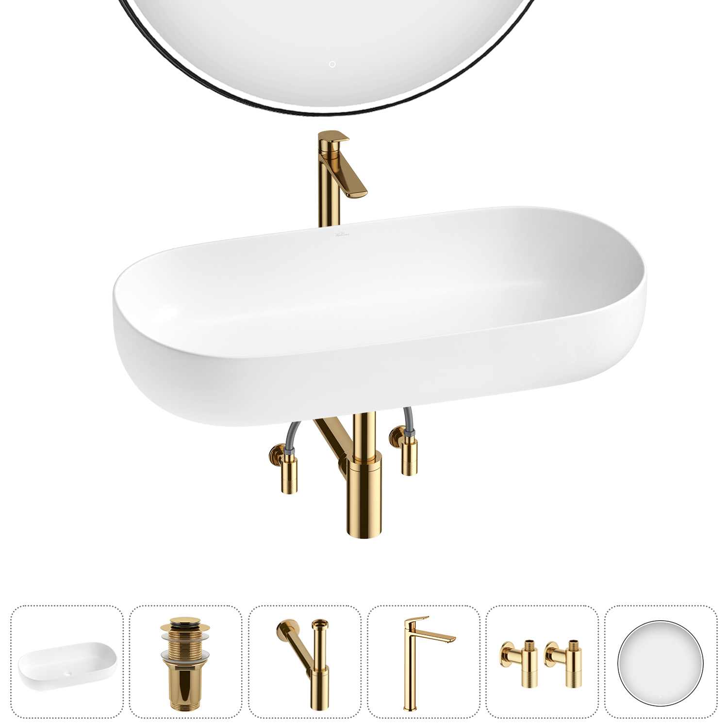 Изображение товара Раковина накладная Wellsee Chic Riviera 80см комплект 6 в 1 20217701R